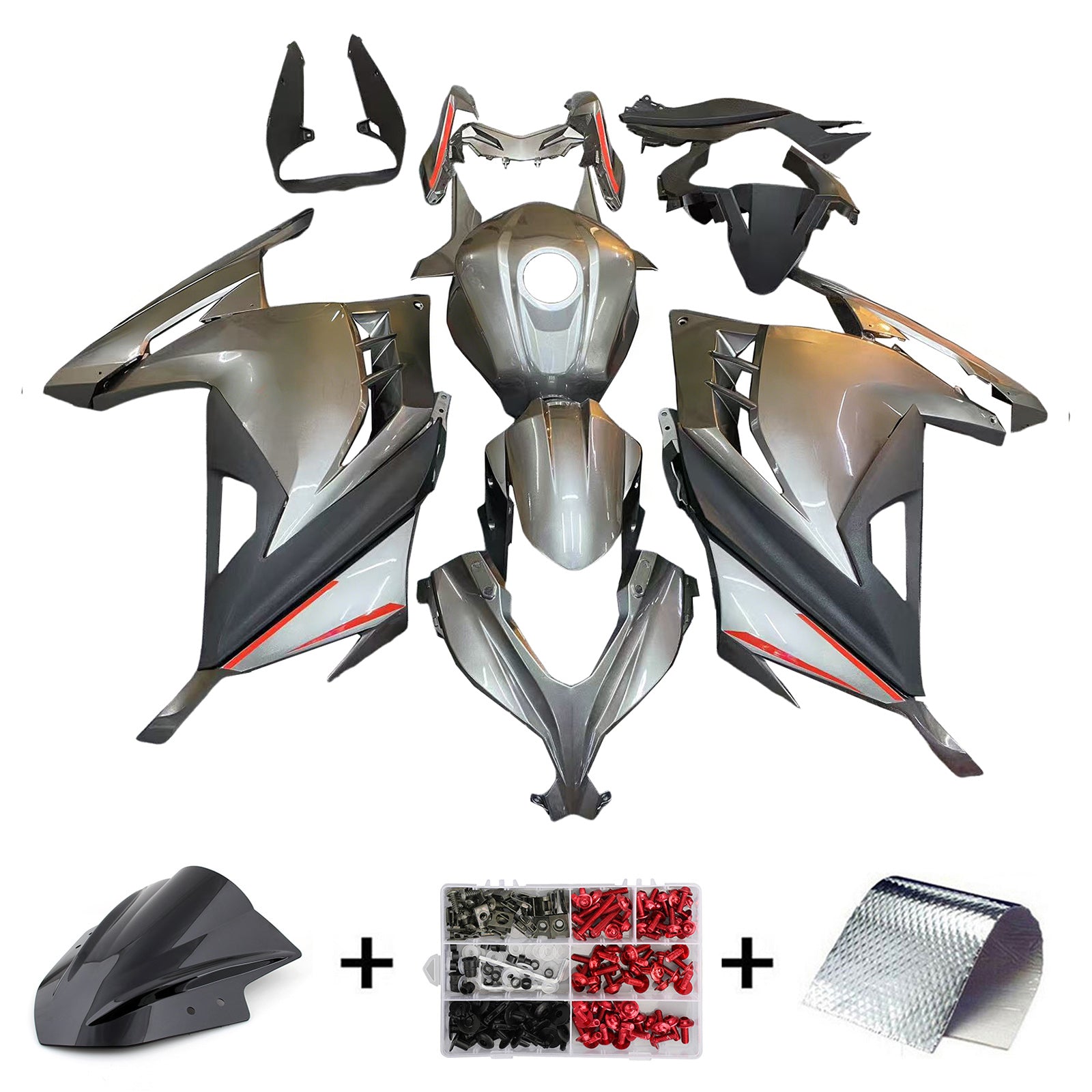 Amotopart Kawasaki EX300/Ninja300 2013-2017 Kit Carénage Carrosserie Plastique ABS
