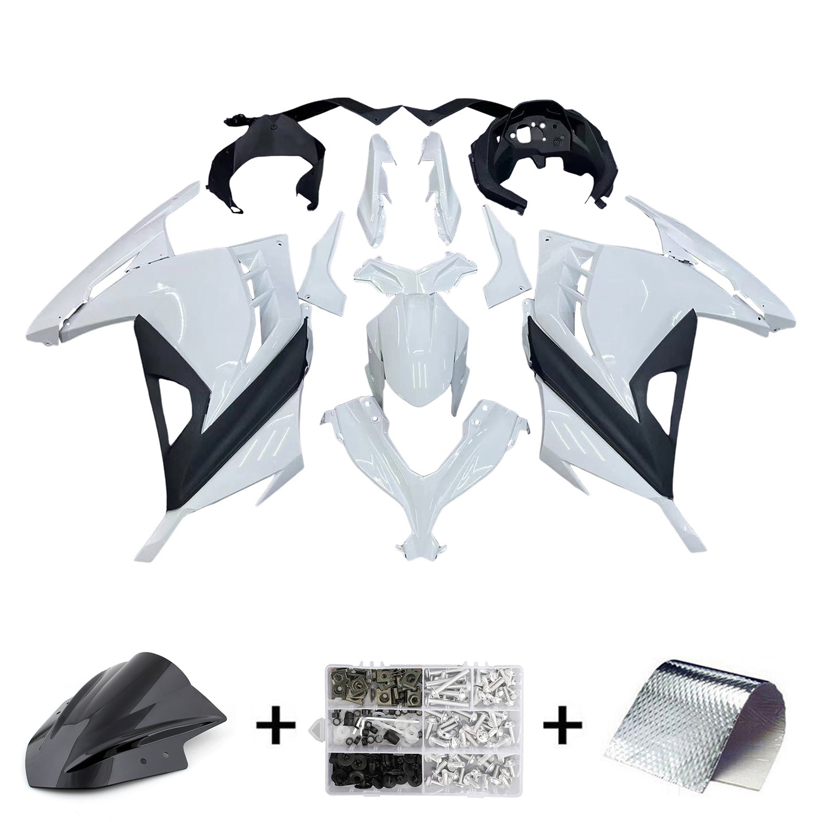 Amotopart Kawasaki EX300/Ninja300 2013-2017 Kit Carénage Carrosserie Plastique ABS