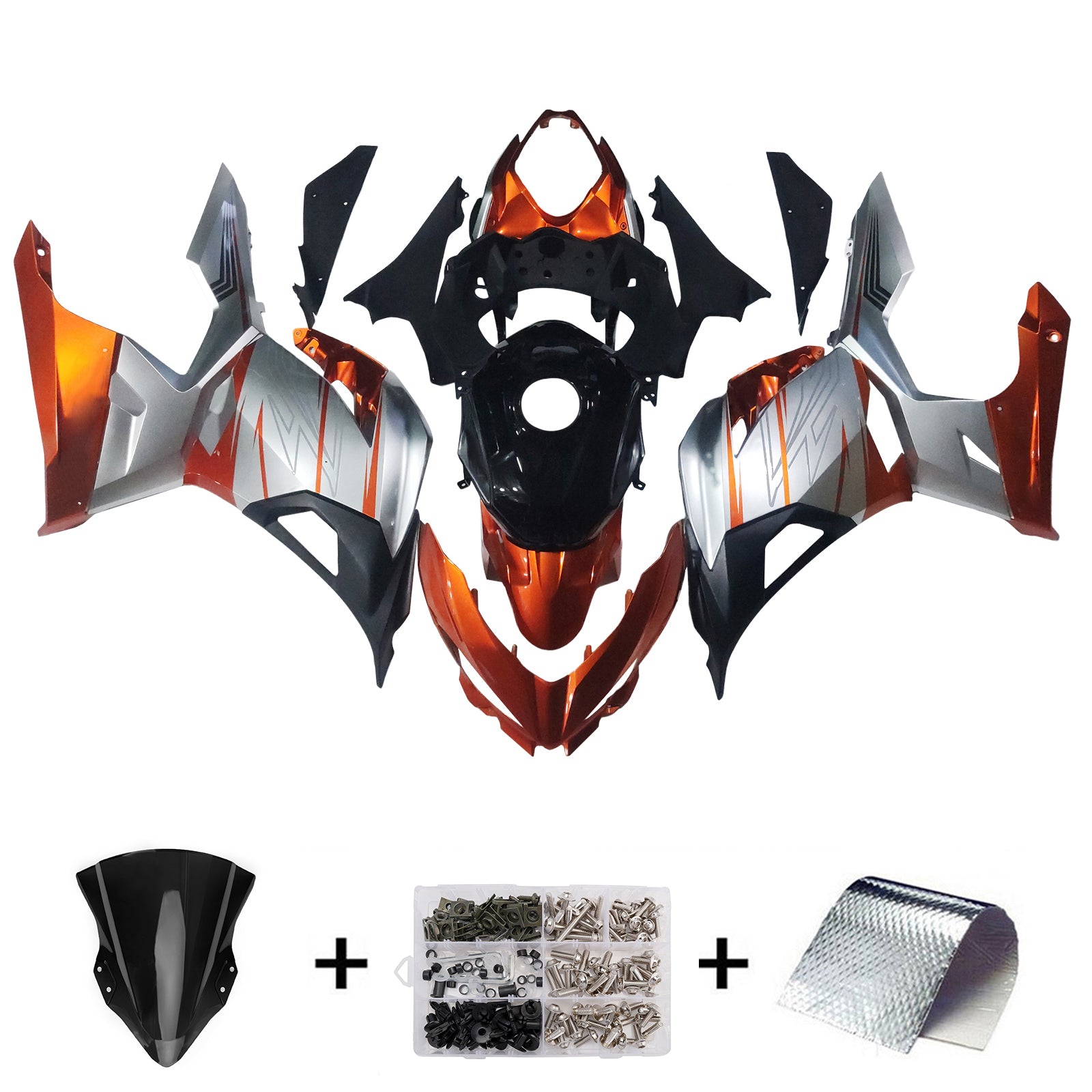 Amotopart Kawasaki EX400/Ninja 400 2018-2023 Oranssi hopea suojaussarja Korirakenne ABS-muovi