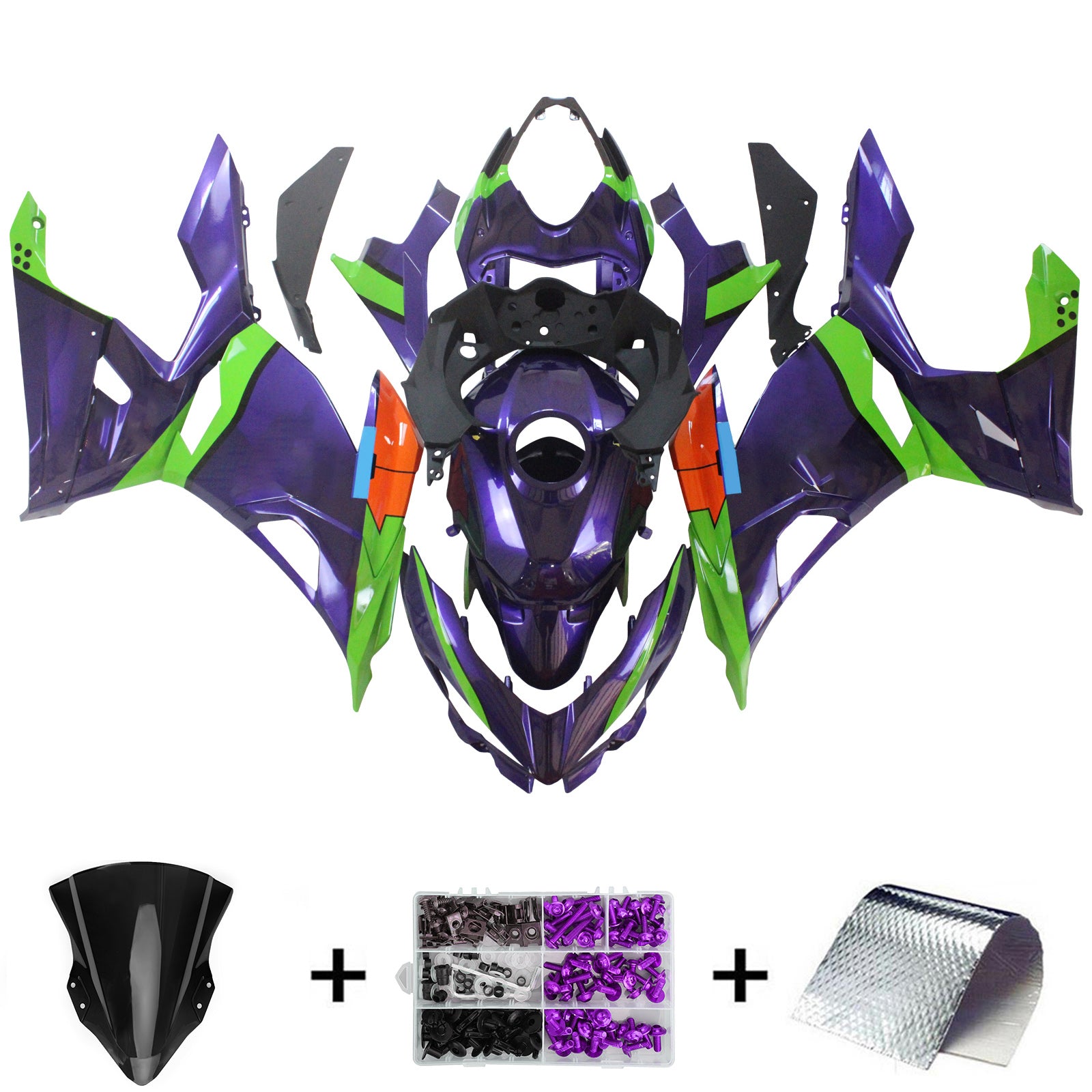 Amotopart Kawasaki EX400/Ninja400 2018-2023 Kit de carénage Carrosserie Plastique ABS
