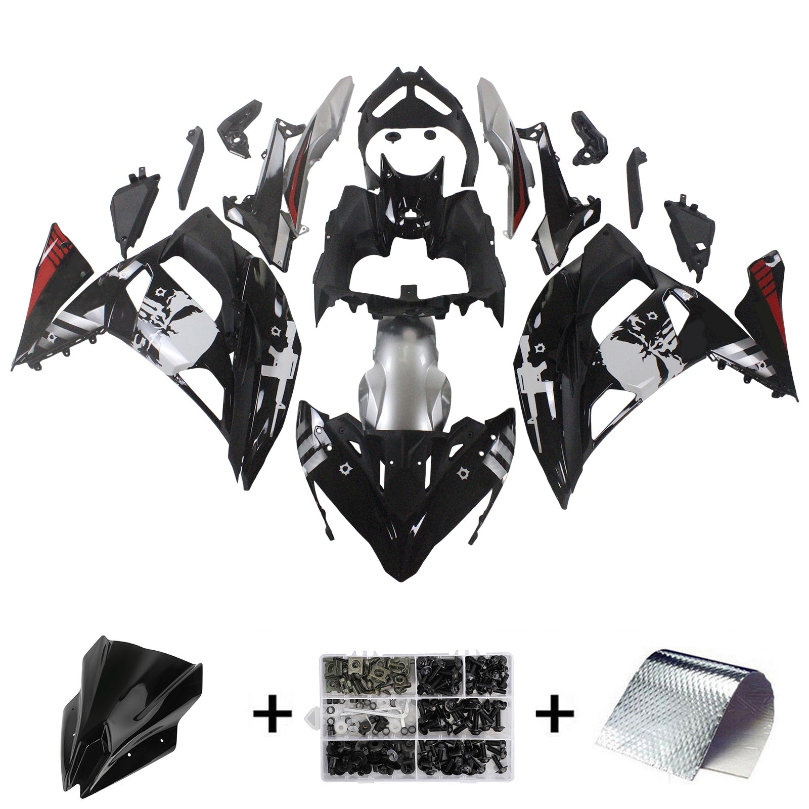 Amotopart Kit Carénage Kawasaki ER6F/Ninja650R 2017-2019 Carrosserie Plastique ABS