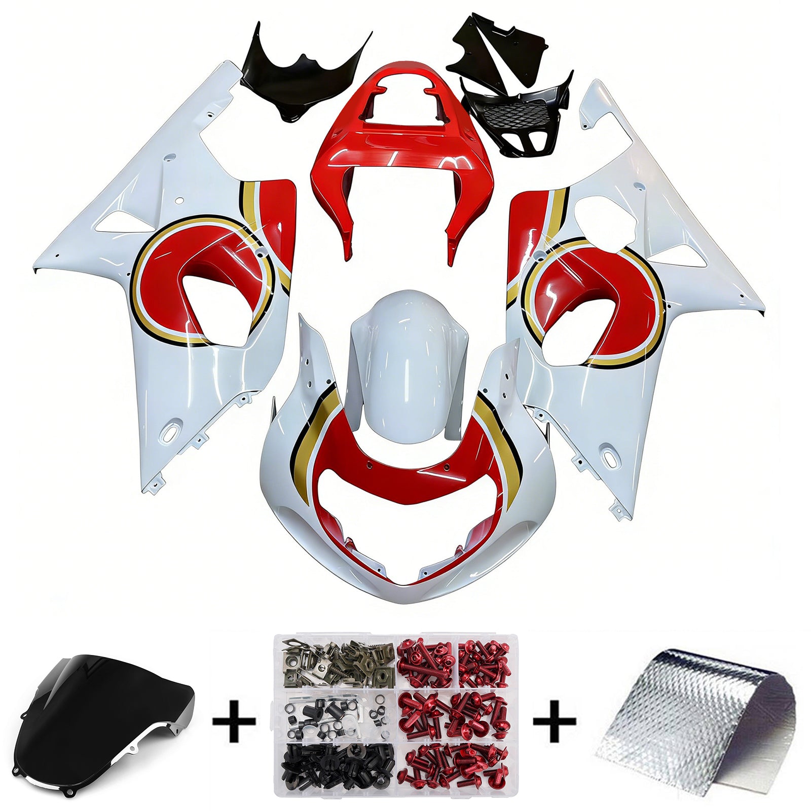 Amotopart Carénages 2000-2002 Suzuki GSXR 1000 White and Red Lucky Strike Generic