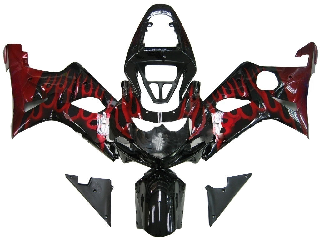 Carénages Amotopart 2000-2002 Suzuki GSXR 1000 Black &amp; Red Flame Generic