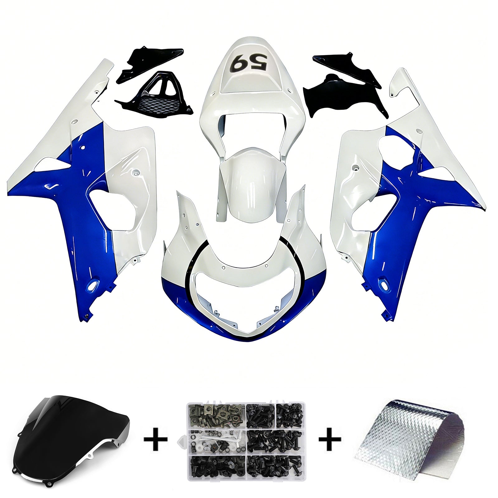 Carénages Amotopart 2000-2002 Suzuki GSXR 1000 Blanc &amp; Bleu Jordan Generic