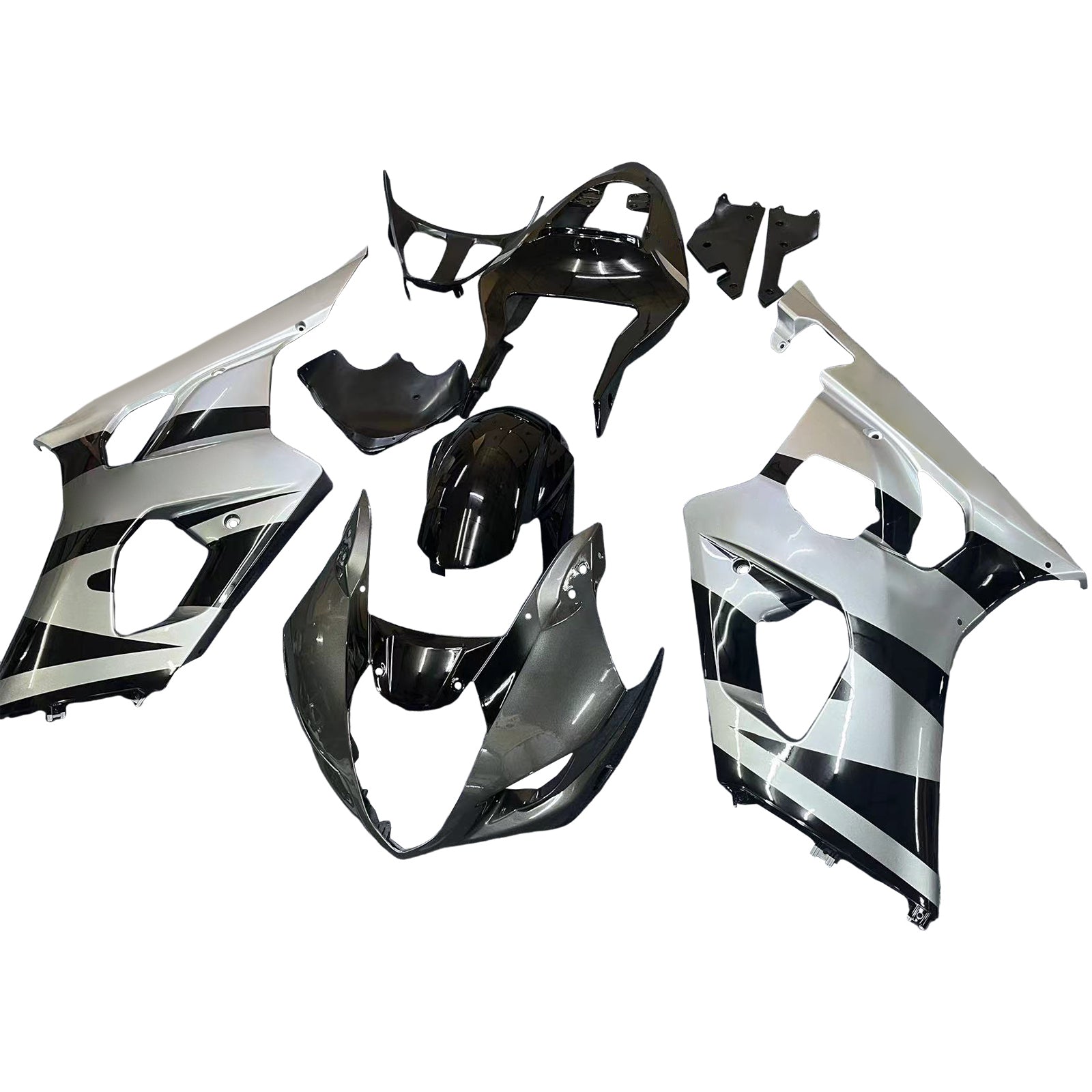 Amotopart Carénages 2003-2004 Suzuki GSXR 1000 Argent &amp; Noir GSXR Generic