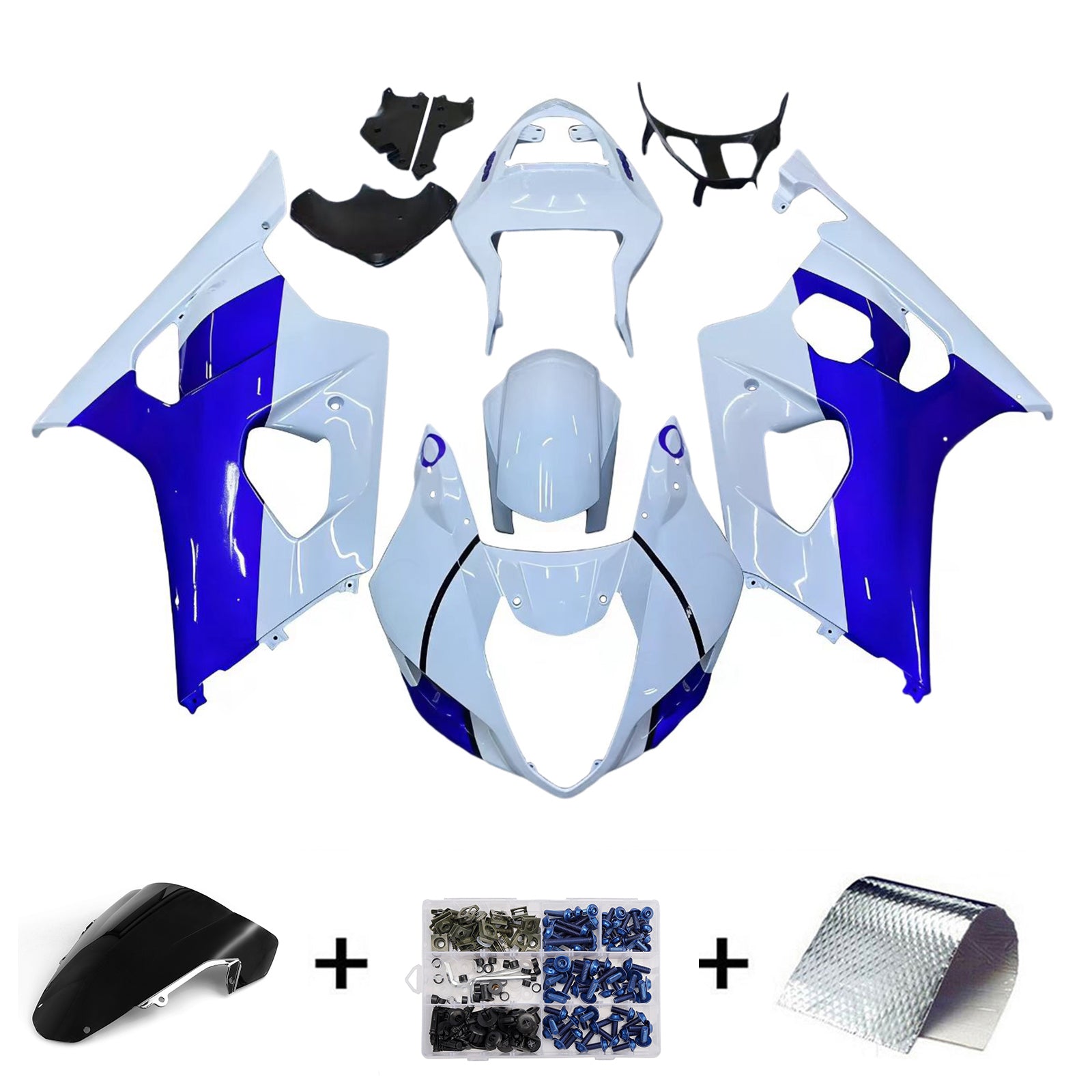 Amotopart Carénages 2003-2004 Suzuki GSXR 1000 Blanc &amp; Bleu Jordan Generic