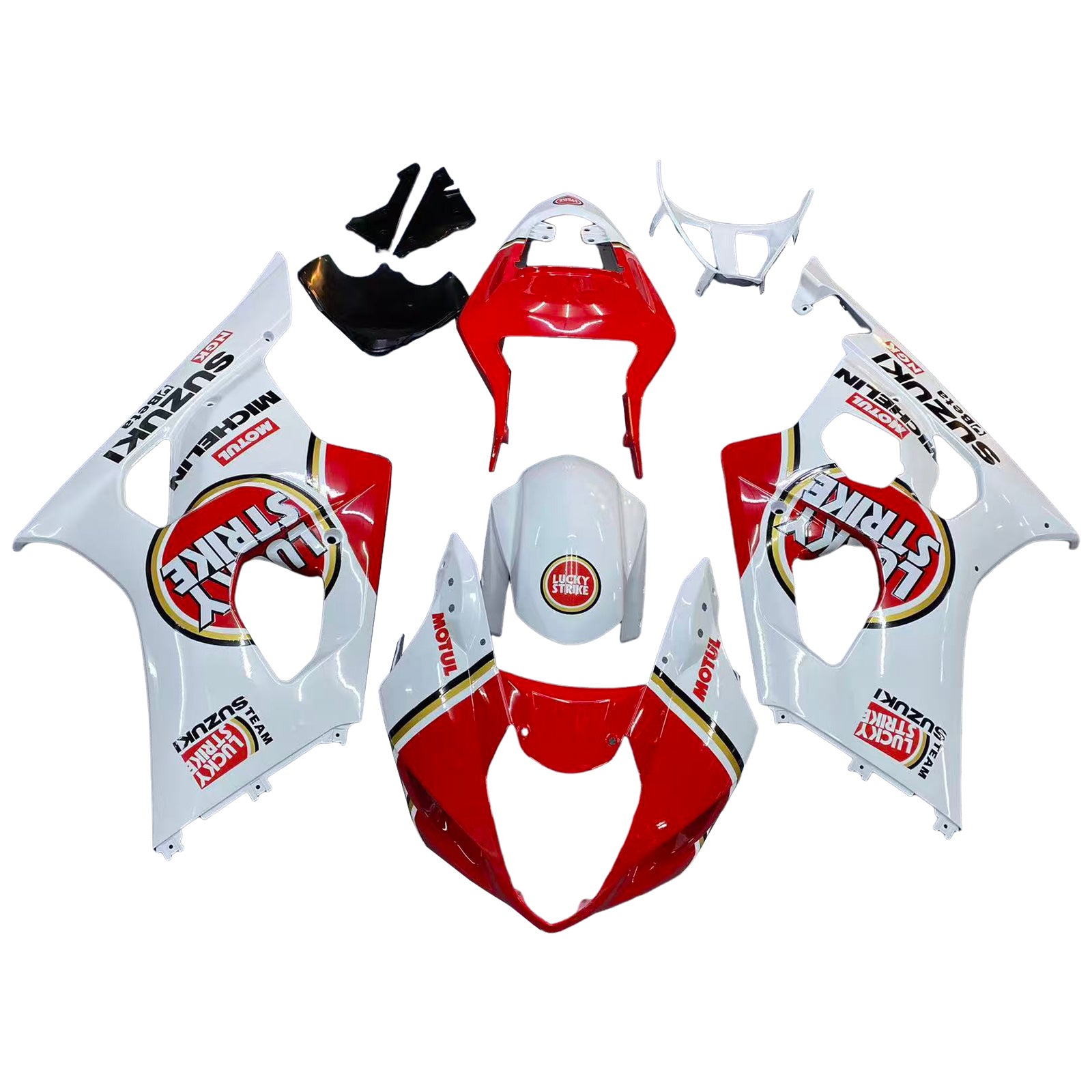 Amotopart stroomlijnkappen 2003-2004 Suzuki GSXR 1000 wit en rood Lucky Strike generiek