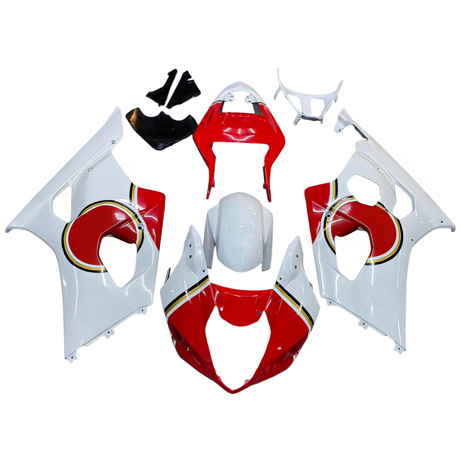 Carénages Amotopart 2003-2004 Suzuki GSXR 1000 Blanc et Rouge Lucky Strike Generic