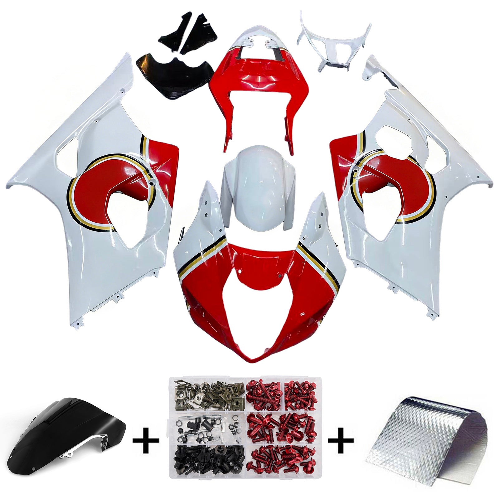 Carénages Amotopart 2003-2004 Suzuki GSXR 1000 Blanc et Rouge Lucky Strike Generic