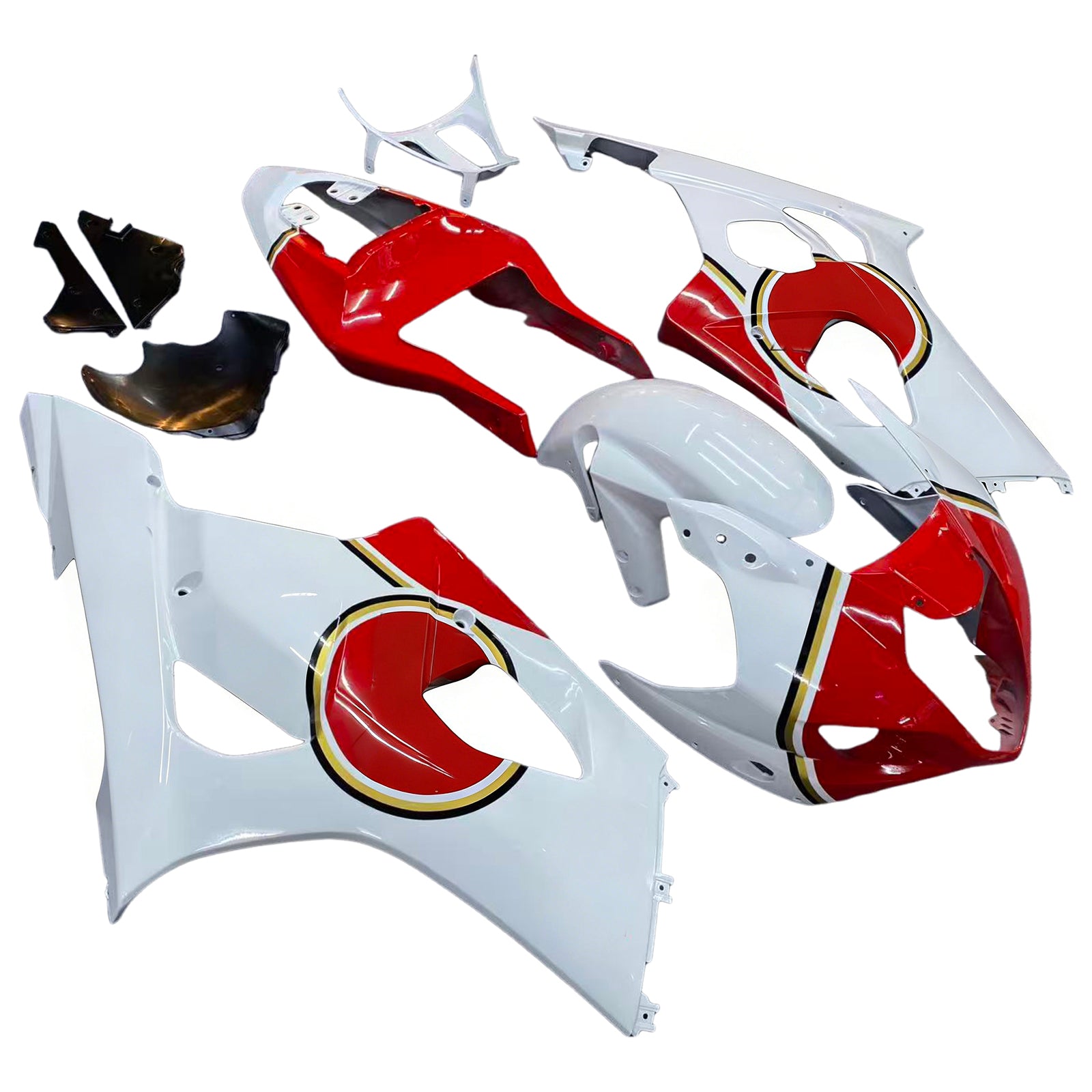 Carénages Amotopart 2003-2004 Suzuki GSXR 1000 Blanc et Rouge Lucky Strike Generic