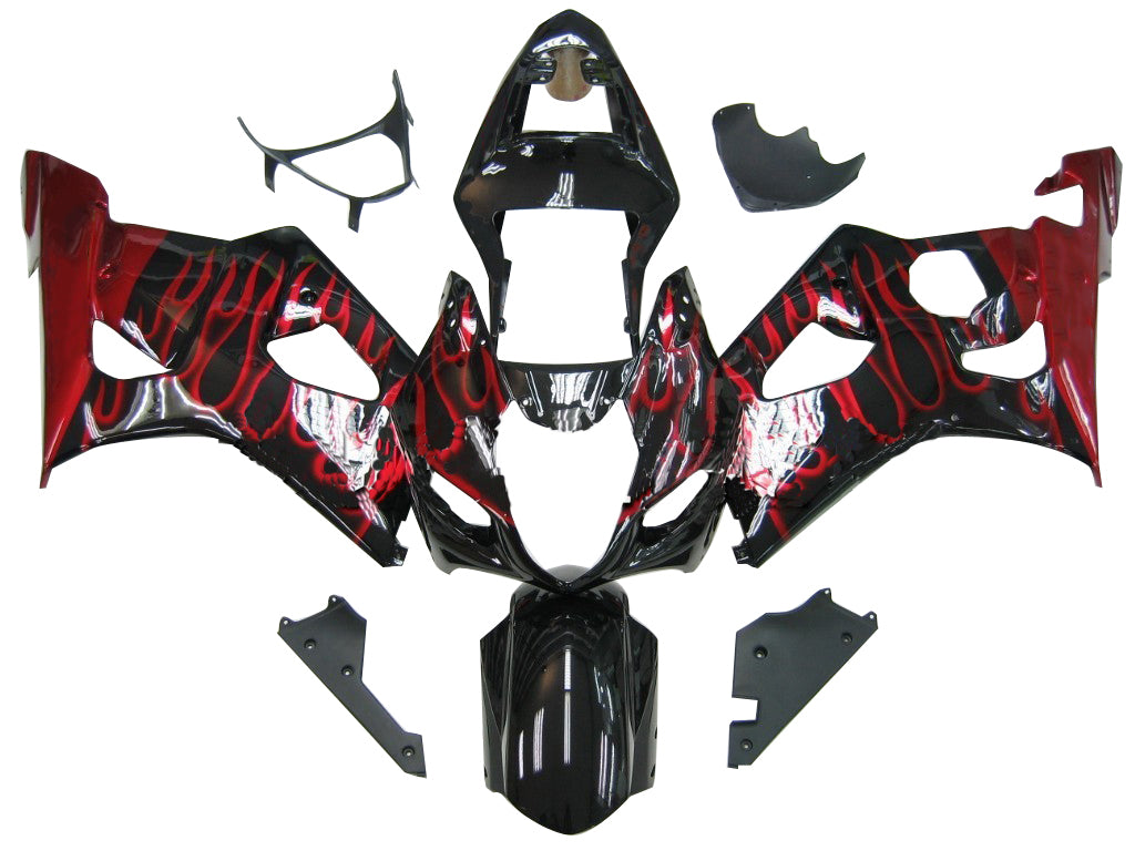 Carénages Amotopart 2003-2004 Suzuki GSXR 1000 Black &amp; Red Flame Suzuki Generic