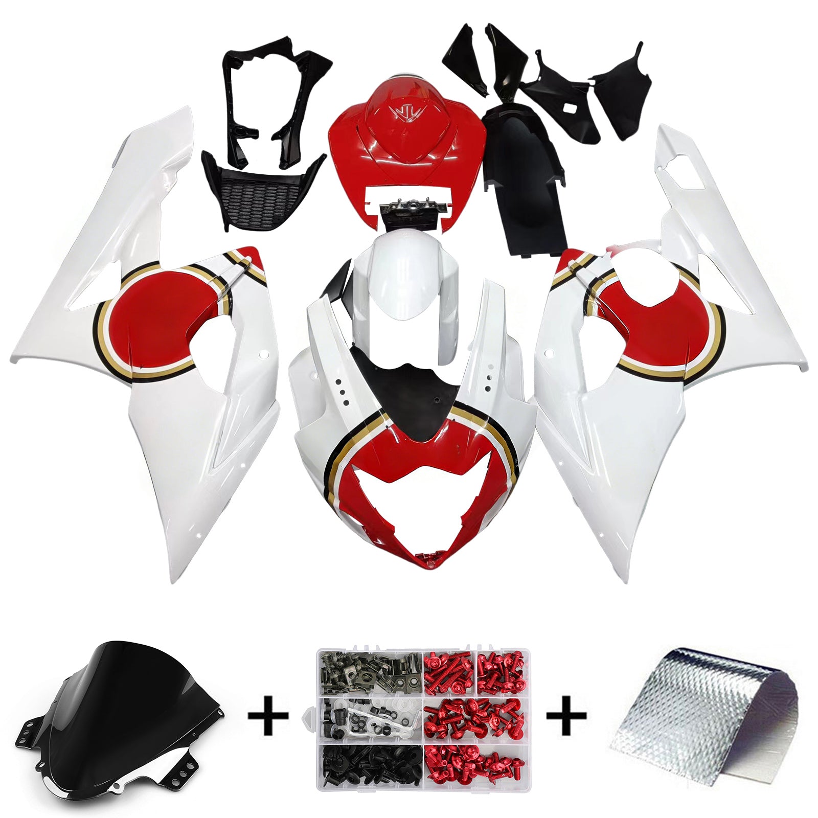 Amotopart Carénages 2005-2006 Suzuki GSXR 1000 Blanc &amp; Rouge Lucky Strike Generic