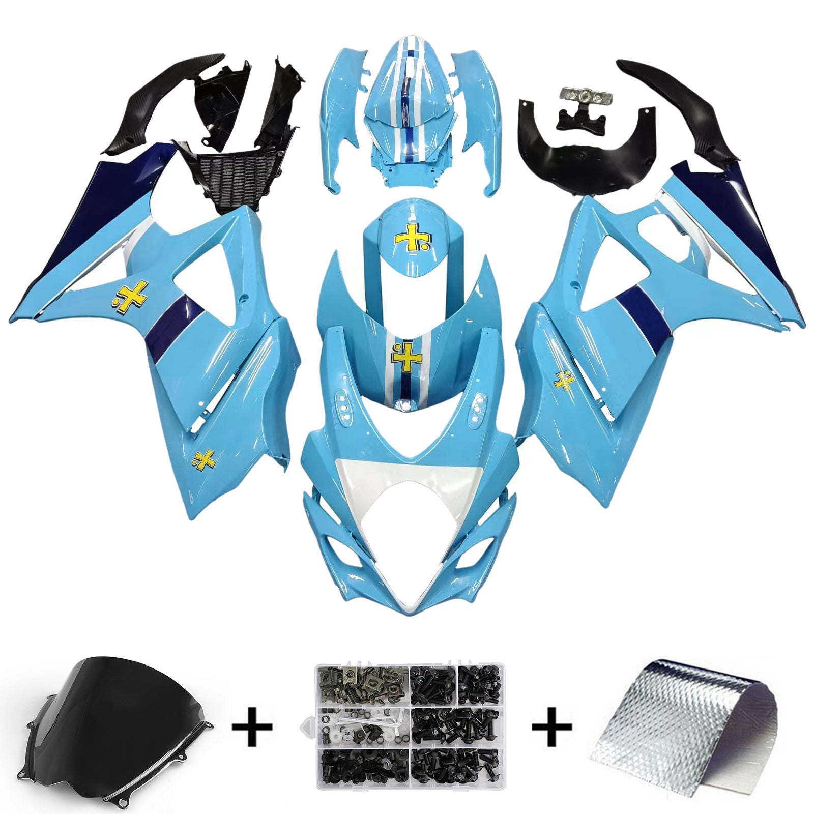 Carénages Amotopart 2007-2008 Suzuki GSXR 1000 Bleu Rizla Generic