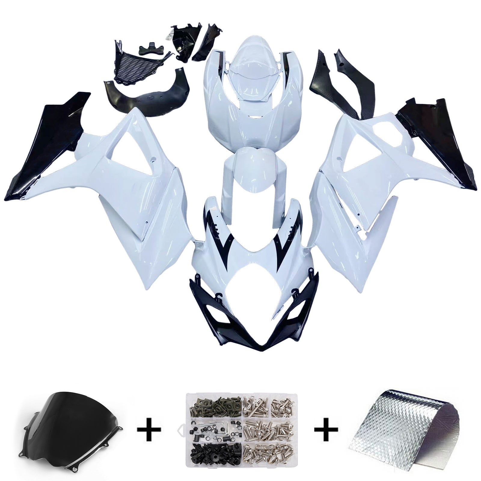 Amotopart Carénages 2007-2008 Suzuki GSXR 1000 Blanc &amp; Noir GSXR Generic