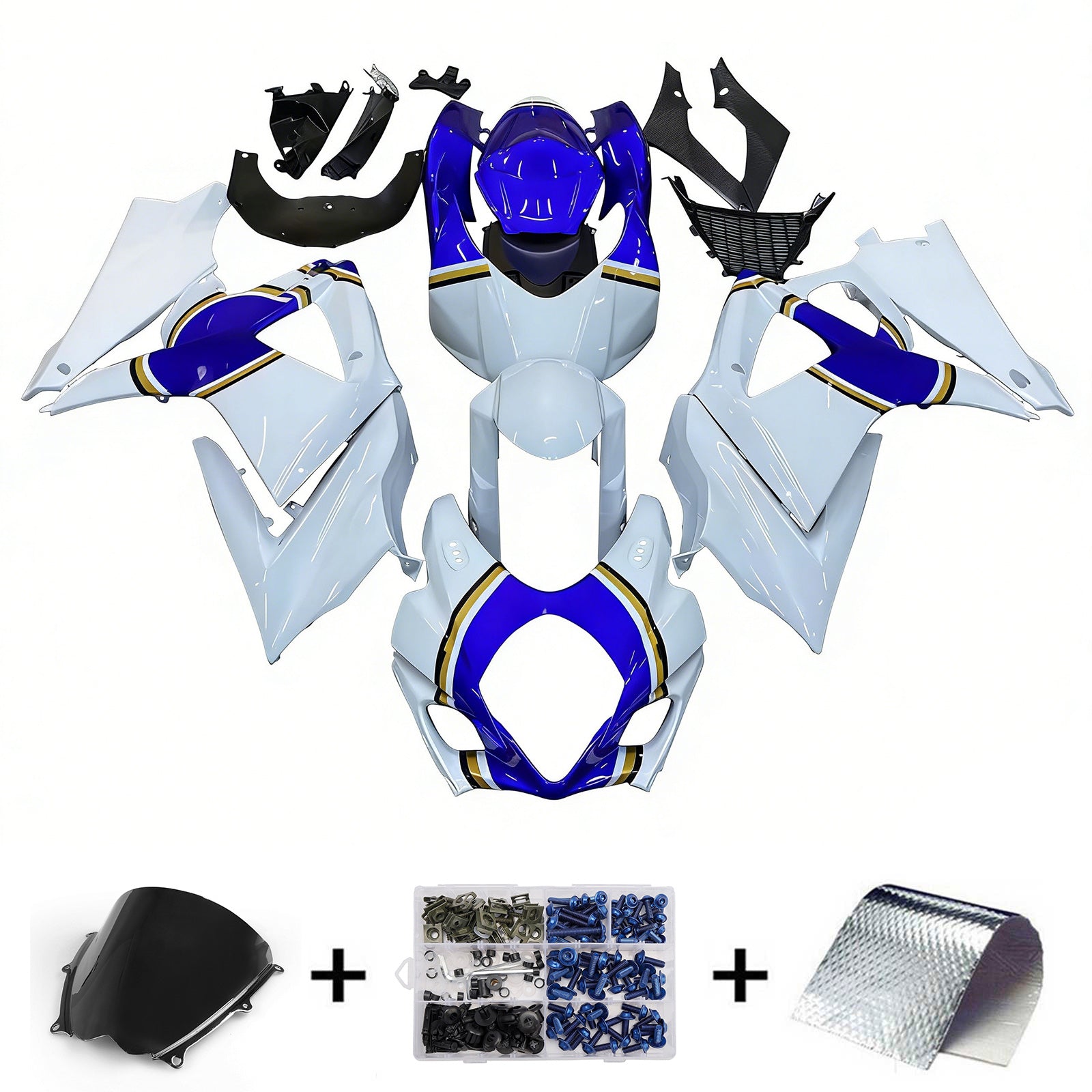 Amotopart Carénages 2007-2008 Suzuki GSXR 1000 Blanc &amp; Bleu Lucky Strike Generic