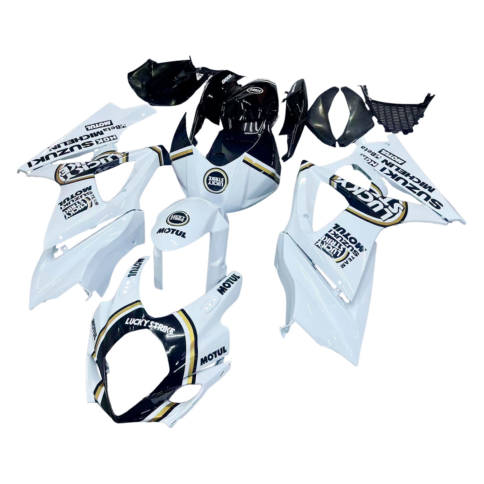Carénages Amotopart 2007-2008 Suzuki GSXR 1000 Blanc Noir Or Lucky Strike Generic