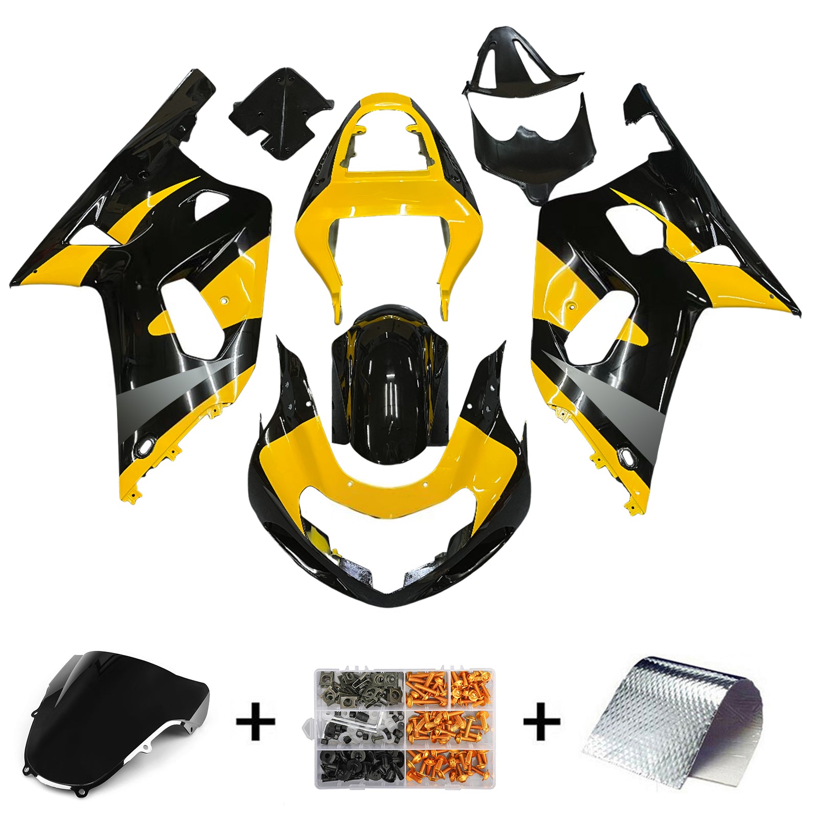 Amotopart Fairing 2001-2003 Suzuki GSXR 600 Črni in rumeni GSXR generic