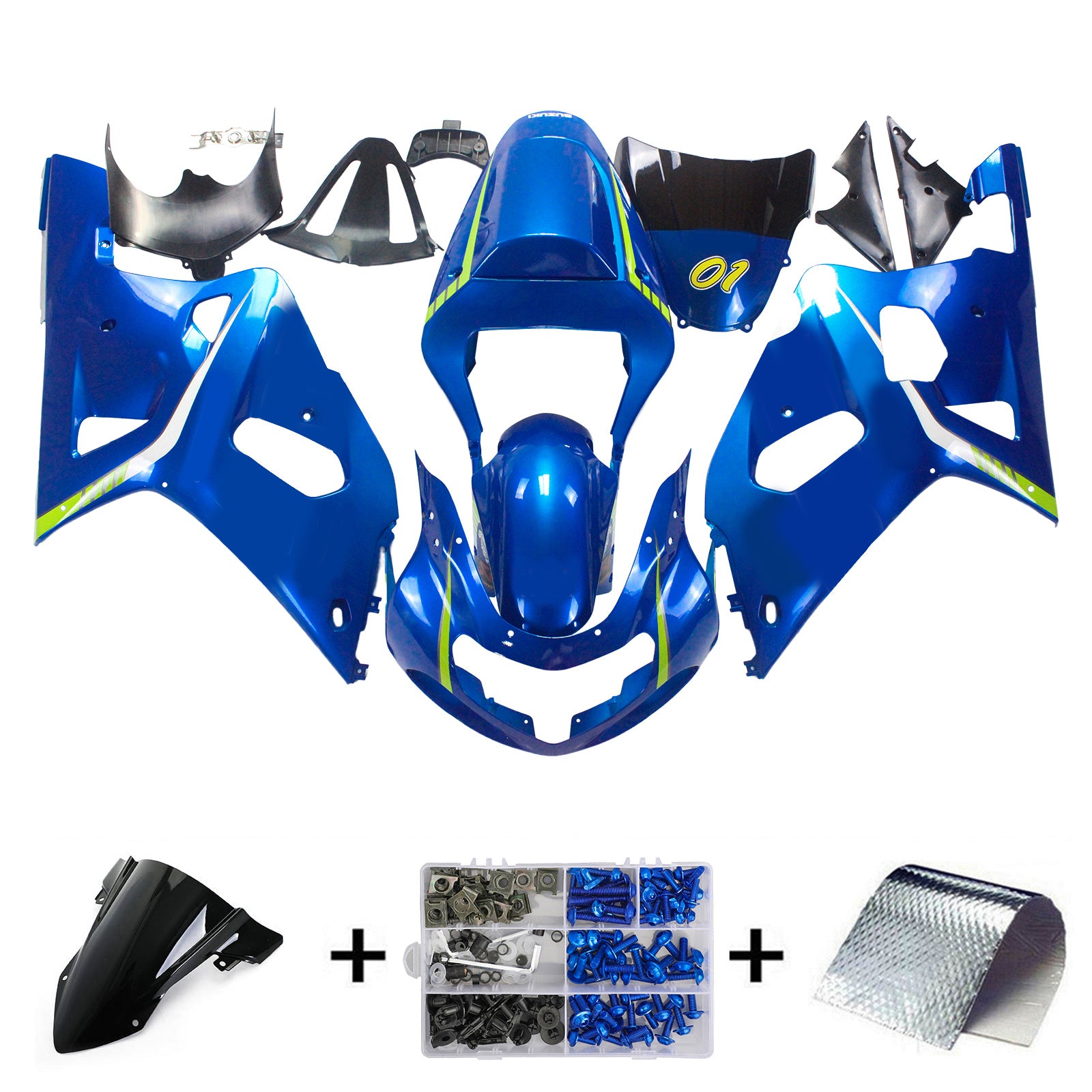 Amotopart Suzuki GSXR750 2001-2003 Kit Carénage Carrosserie Plastique ABS