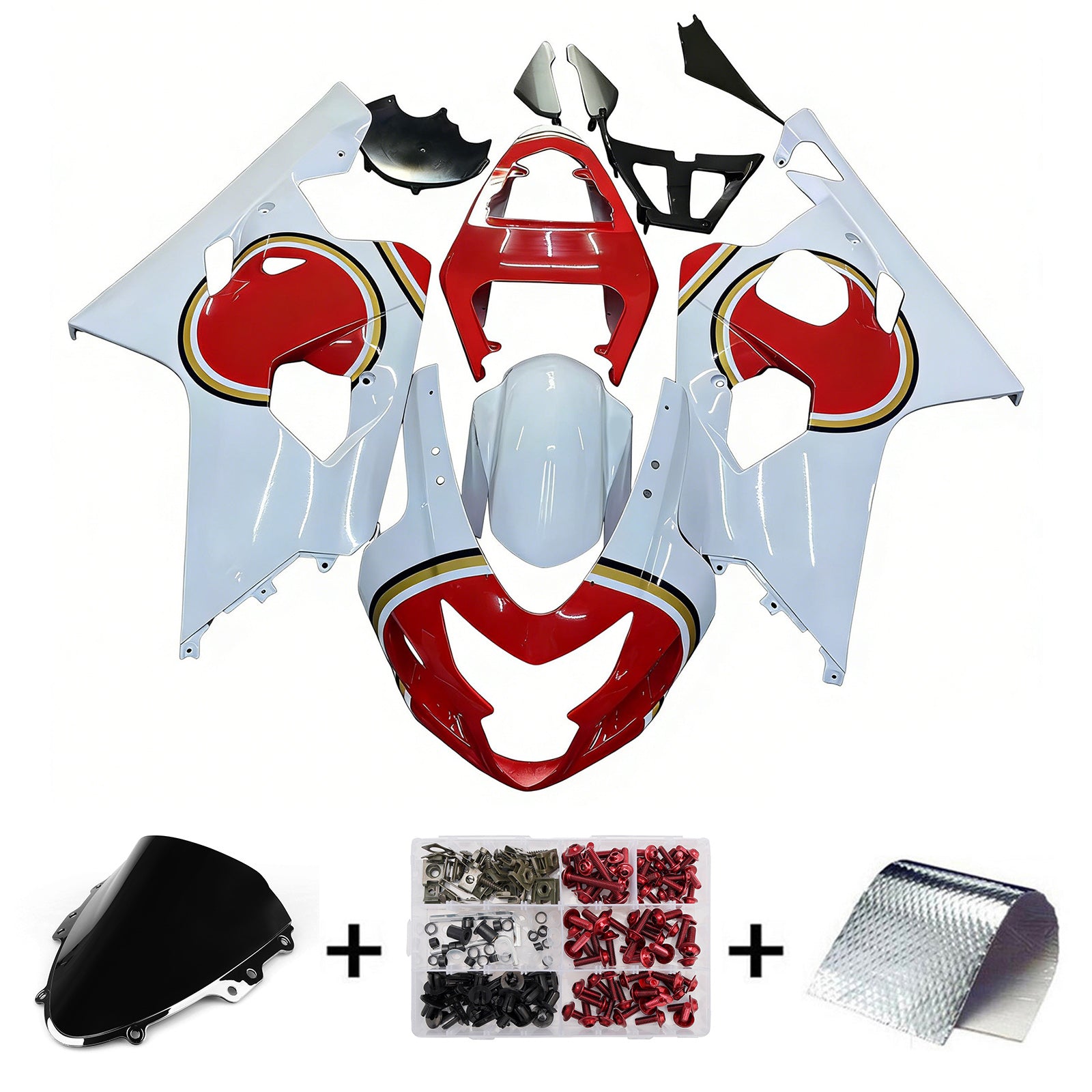 Carenados Amotopart 2004-2005 Suzuki GSXR 600 750 Blanco y Rojo Lucky Strike Genérico