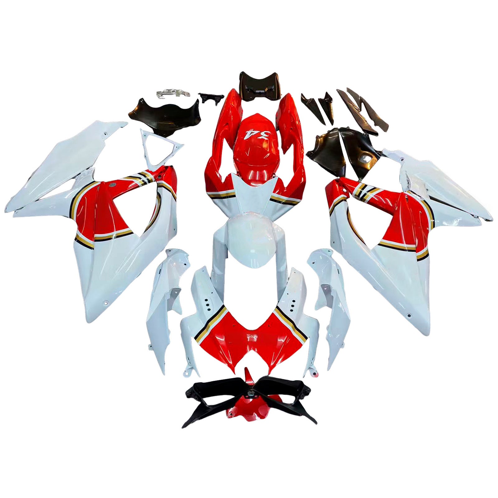 Carénages Amotopart 2008-2010 Suzuki GSXR 600 750 Blanc Rouge Lucky Strike Generic