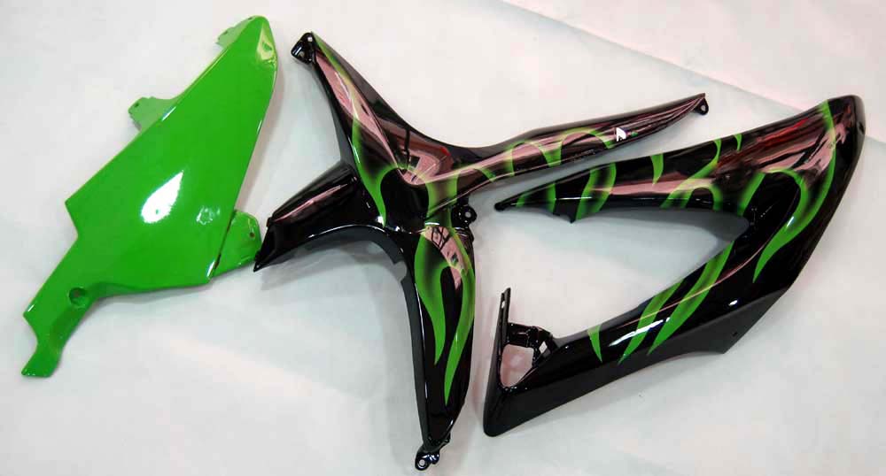 Carénages Amotopart 2008-2010 Suzuki GSXR 600 750 Black &amp; Green Flame GSXR Generic