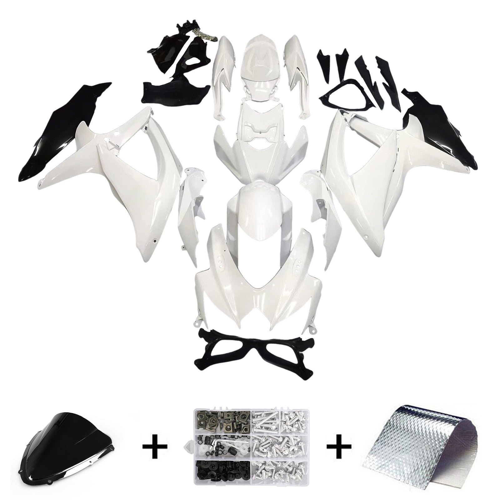Carénages Amotopart 2008-2010 Suzuki GSXR 600 750 Blanc Noir GSXR Generic