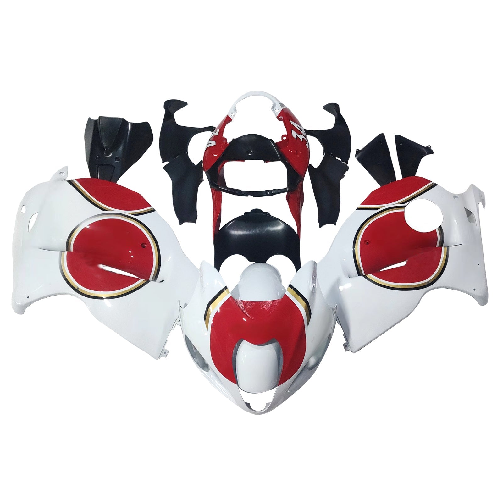 Amotopart stroomlijnkappen 1999-2007 Suzuki GSX1300 Hayabusa wit en rood Lucky Strike generiek