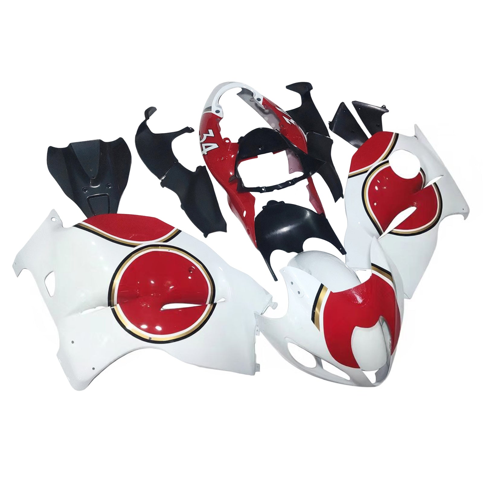Amotopart stroomlijnkappen 1999-2007 Suzuki GSX1300 Hayabusa wit en rood Lucky Strike generiek