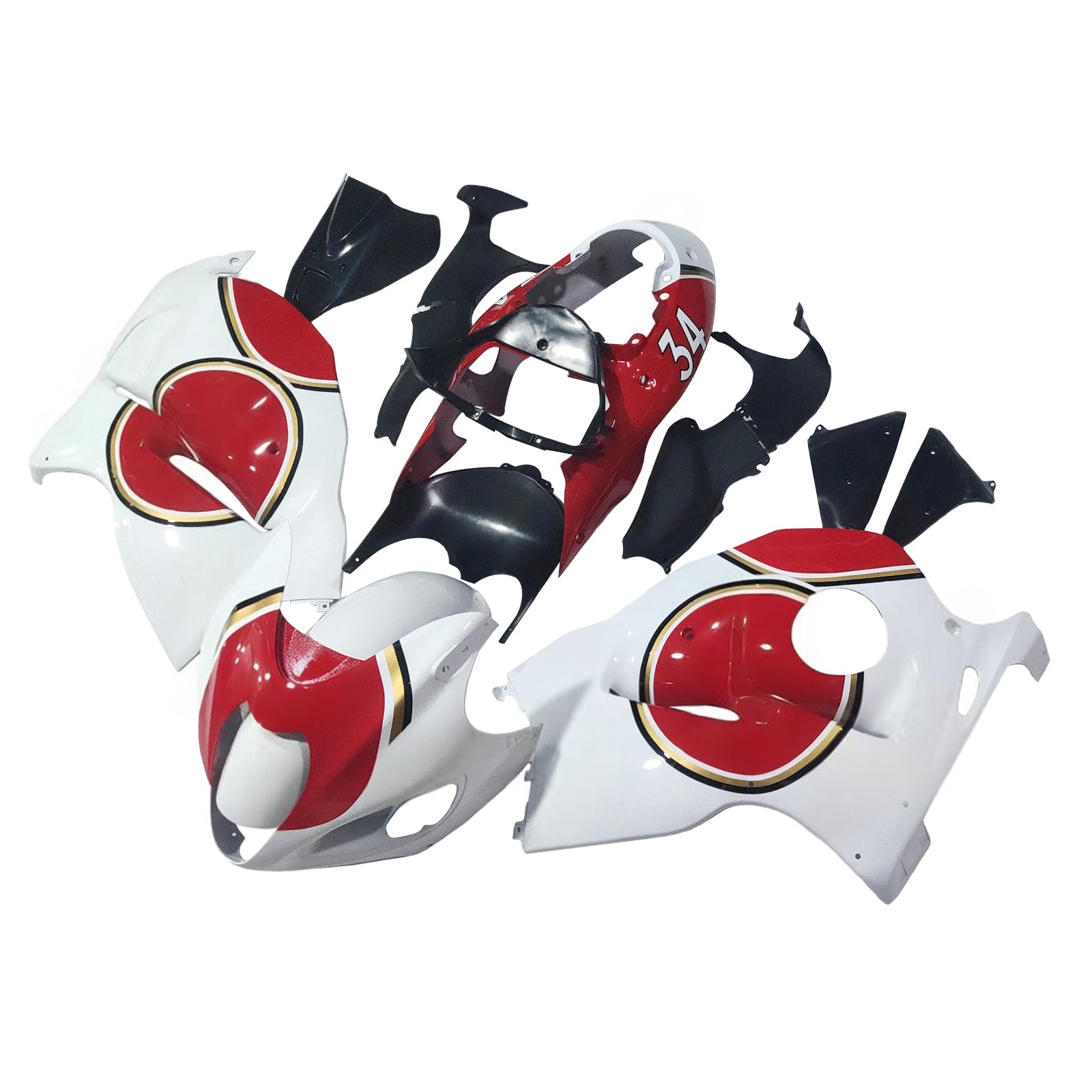 Amotopart stroomlijnkappen 1999-2007 Suzuki GSX1300 Hayabusa wit en rood Lucky Strike generiek