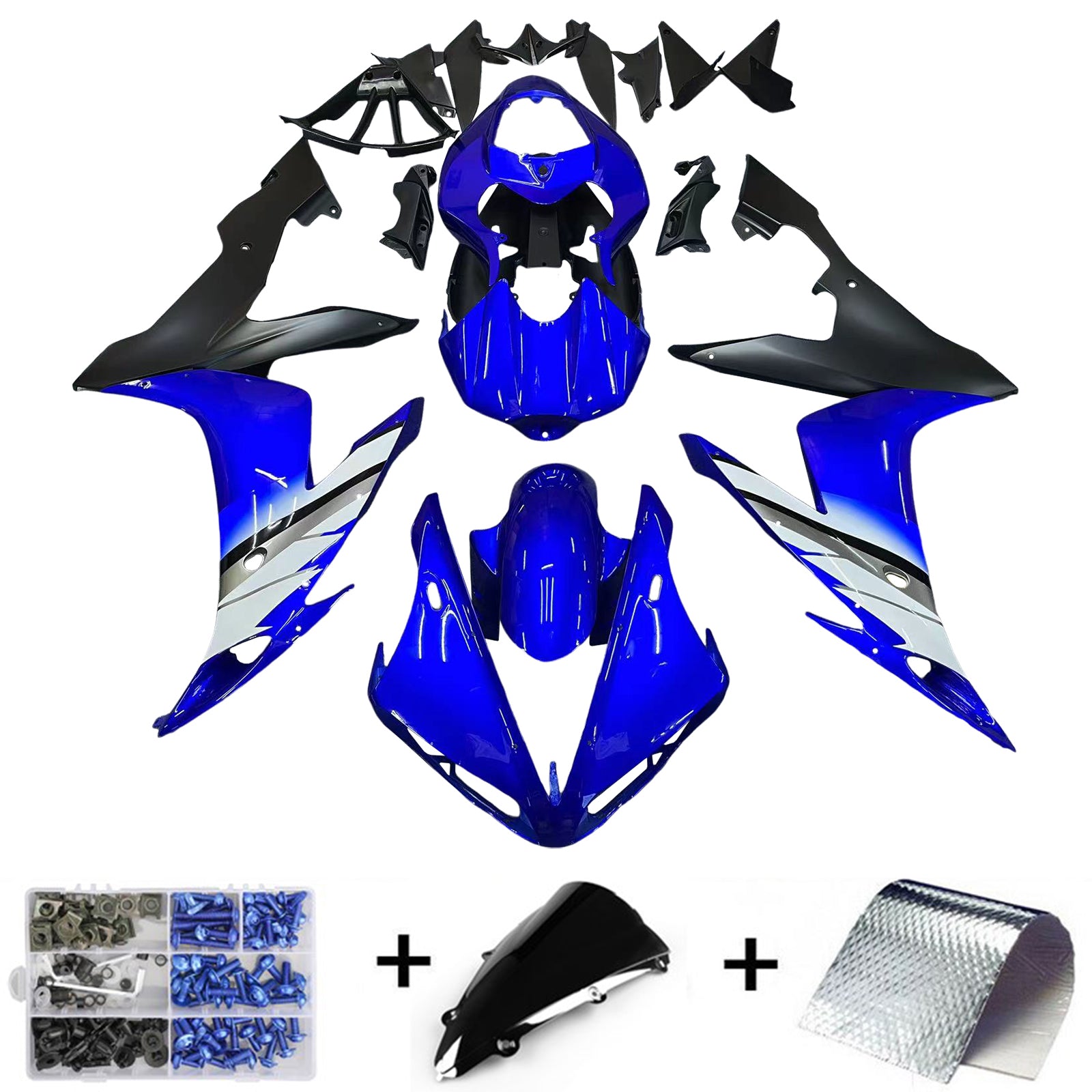 Amotopart Kit carenatura in plastica ad iniezione ABS per Yamaha YZF R1 2000-2001 blu generico