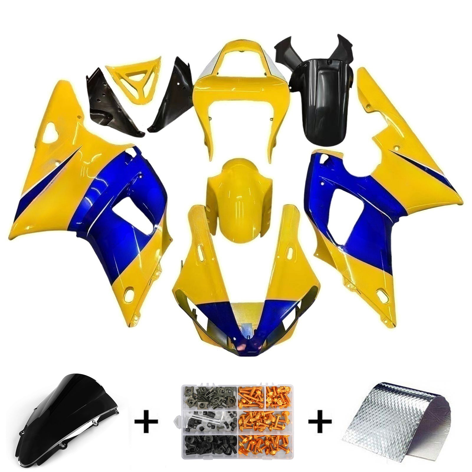 Carénages Amotopart 2000-2001 Yamaha YZF-R1 Jaune Bleu No.46 Camel Generic