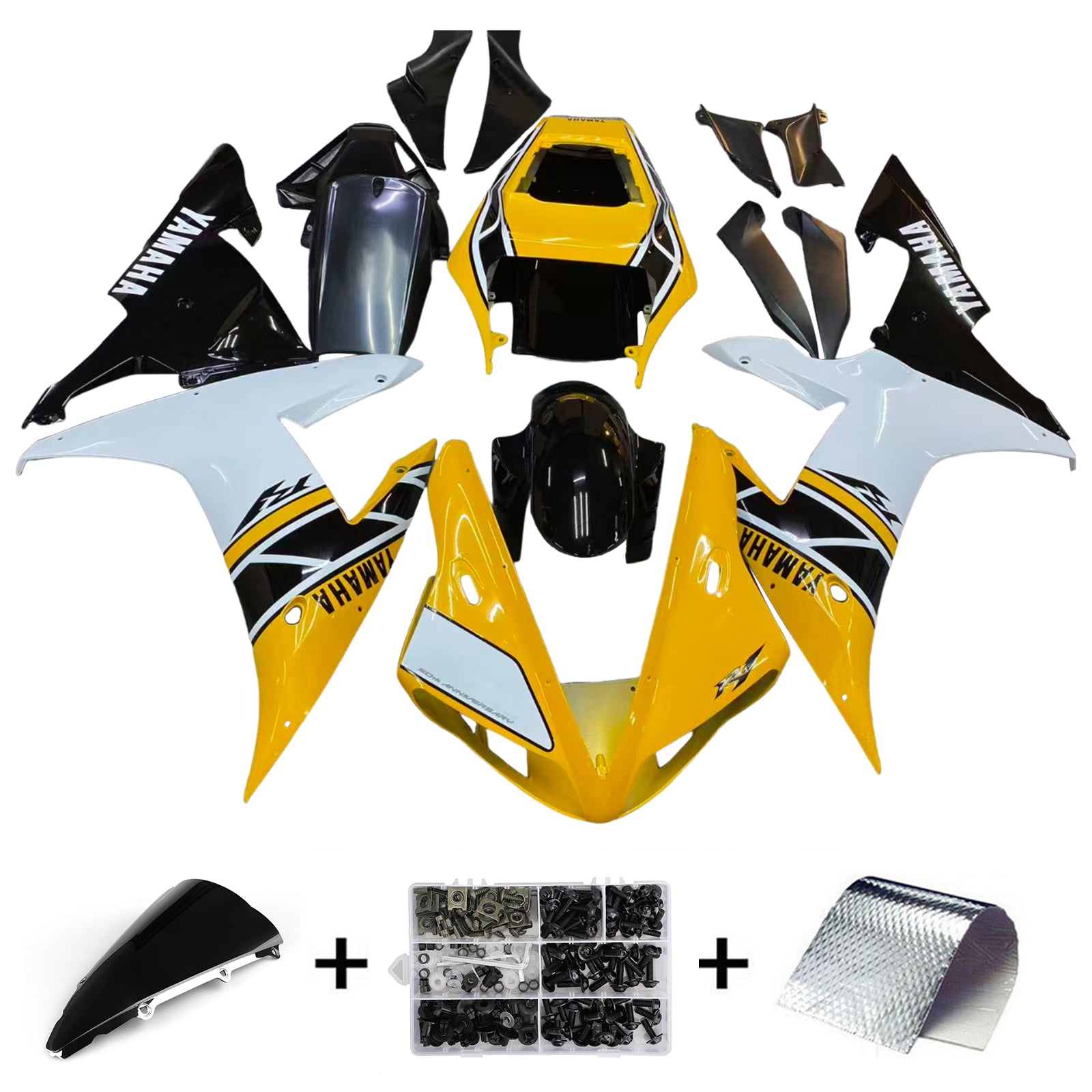 Carénages Amotopart 2002-2003 Yamaha YZF-R1 Jaune Blanc Noir R1 Generic
