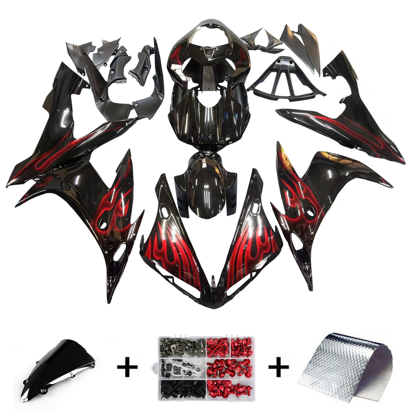 Carénages Amotopart 2004-2006 Yamaha YZF-R1 Black &amp; Red Flame R1 Generic