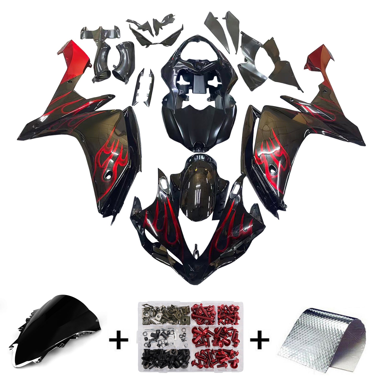 Carénages Amotopart 2007-2008 Yamaha YZF-R1 Black &amp; Red Flame R1 Generic