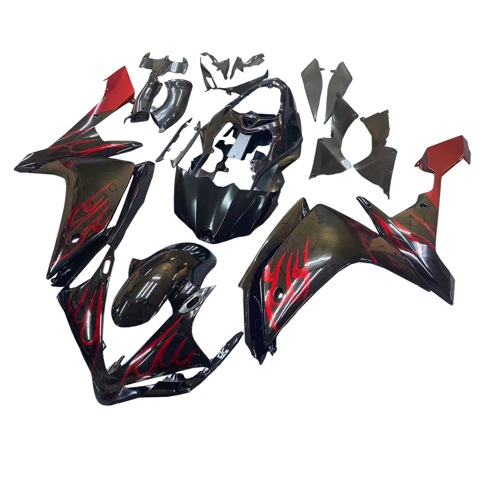 Carénages Amotopart 2007-2008 Yamaha YZF-R1 Black &amp; Red Flame R1 Generic