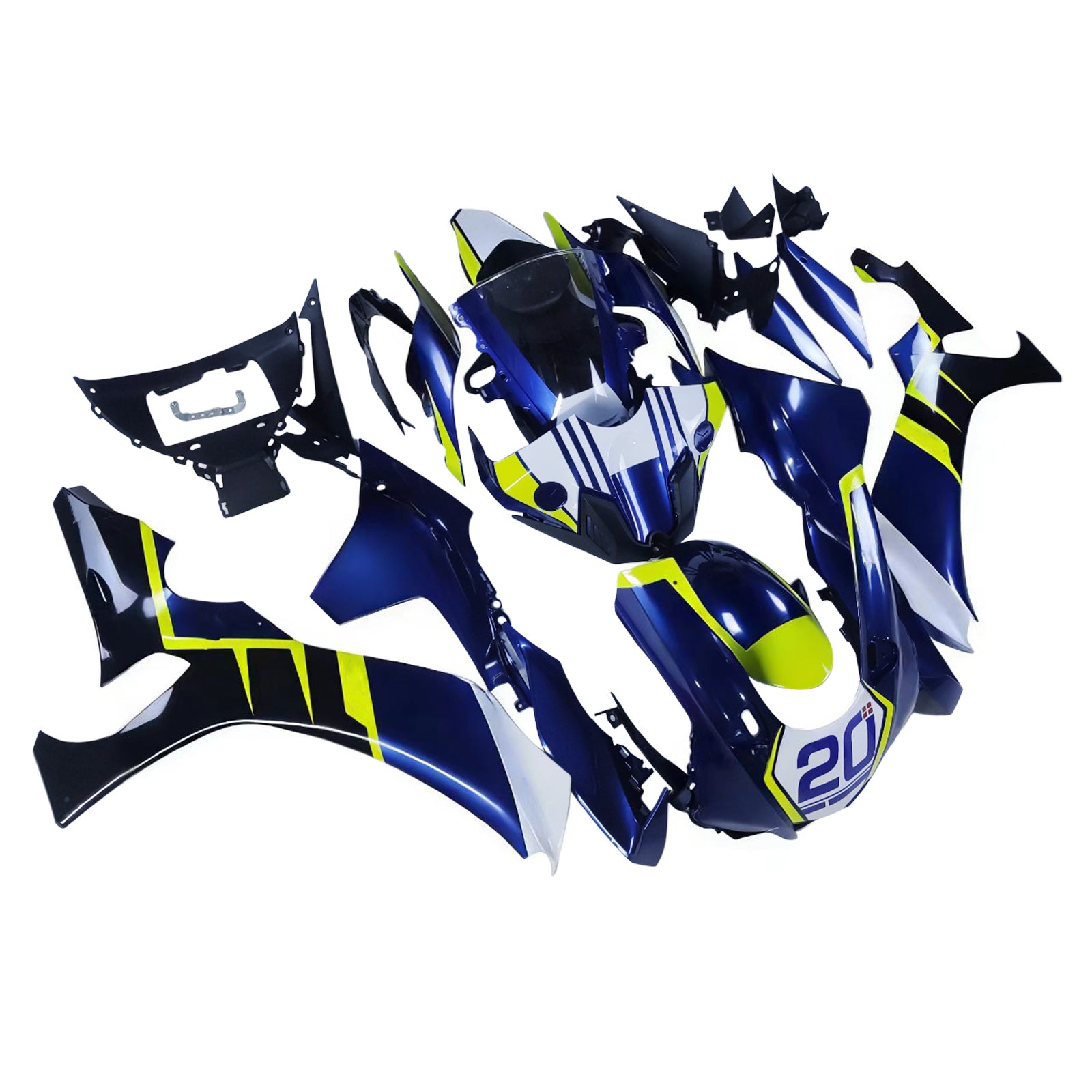 Kit di carenatura Amotopart Yamaha YZF R1 2020-2024 blu e giallo