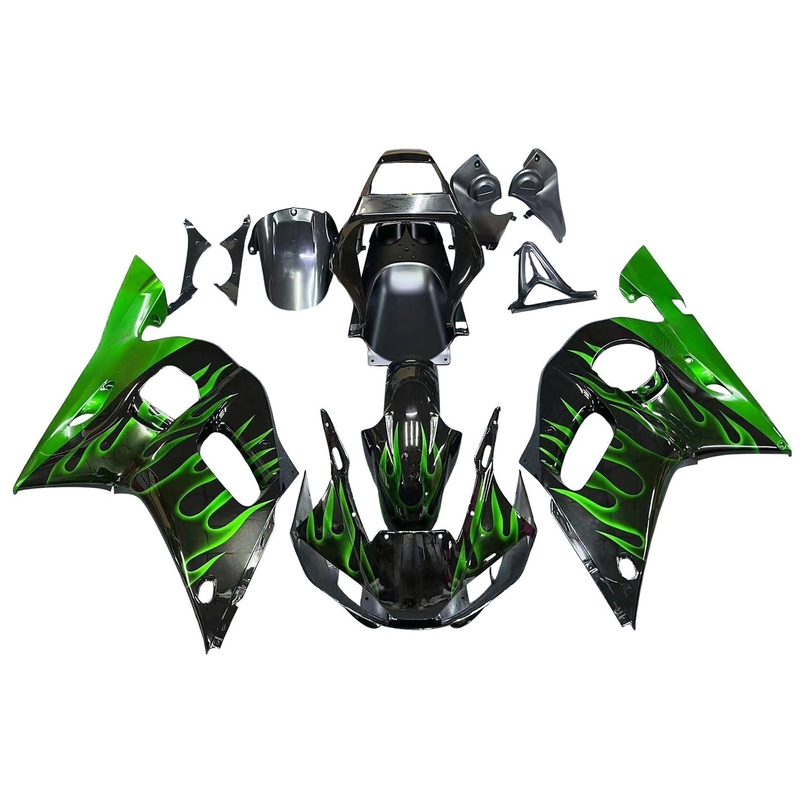 Carénages Amotopart 1998-2002 Yamaha YZF-R6 Black &amp; Green Flame R6 Generic