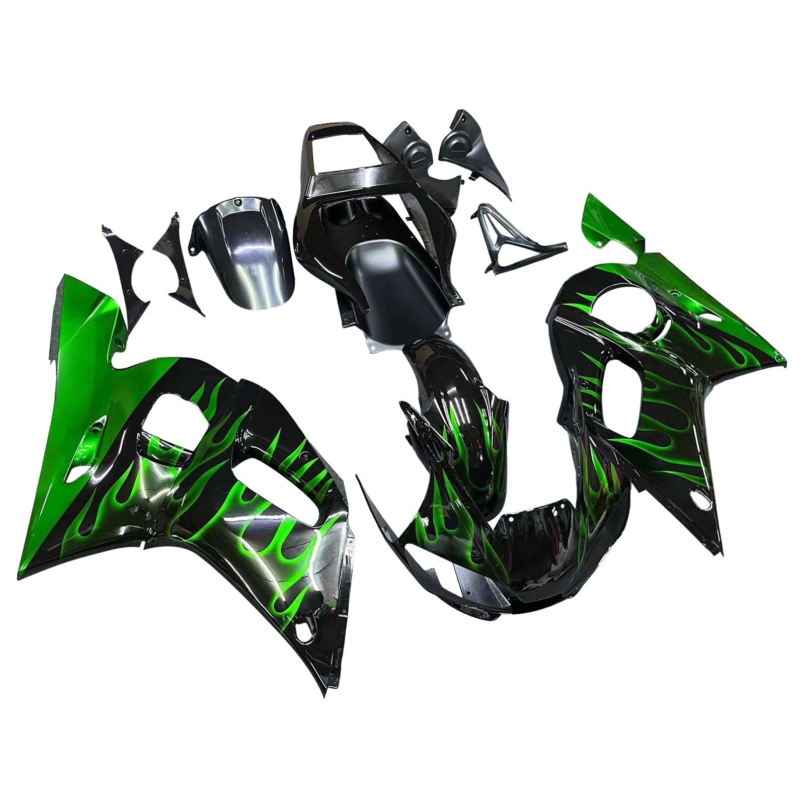Carénages Amotopart 1998-2002 Yamaha YZF-R6 Black &amp; Green Flame R6 Generic