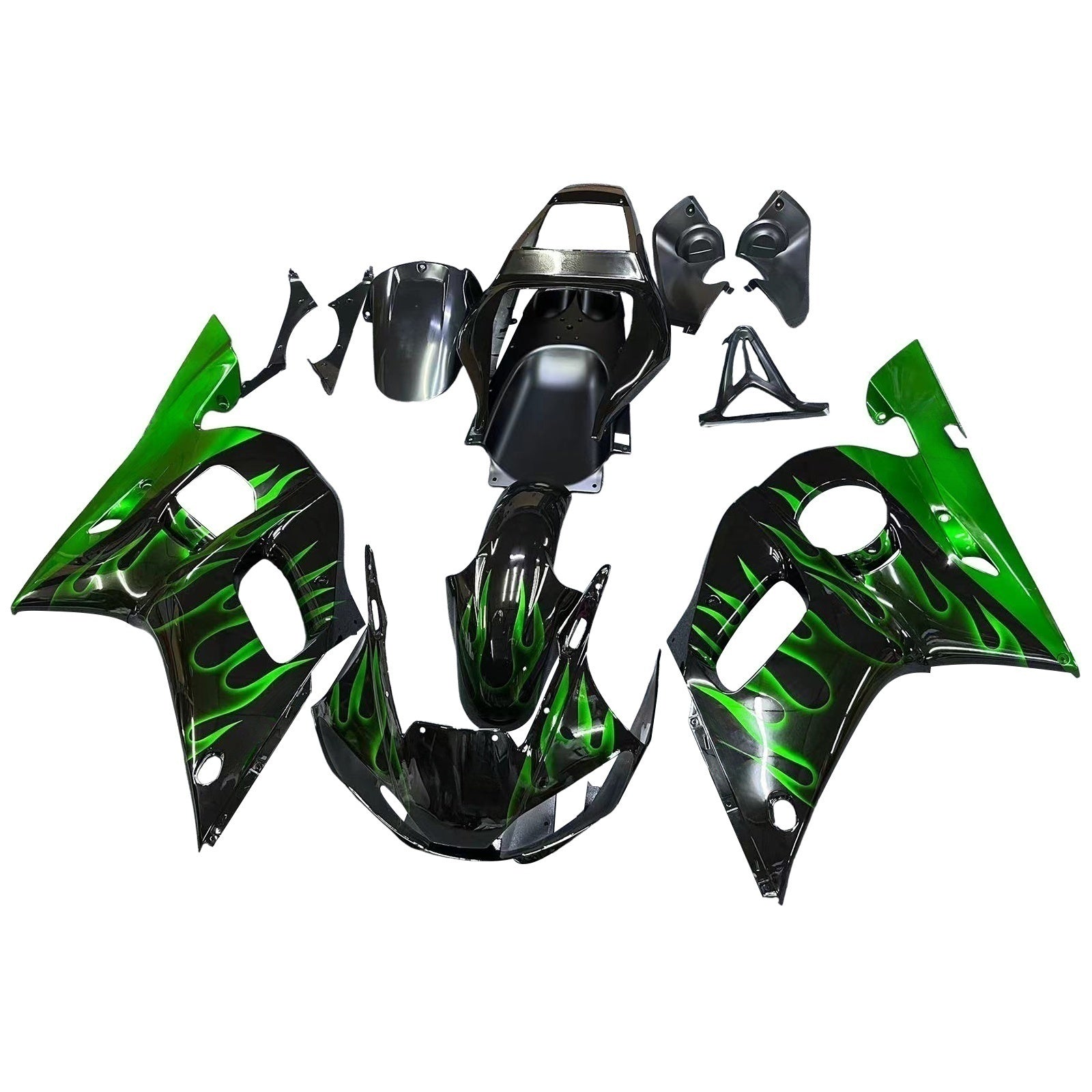Carénages Amotopart 1998-2002 Yamaha YZF-R6 Black &amp; Green Flame R6 Generic