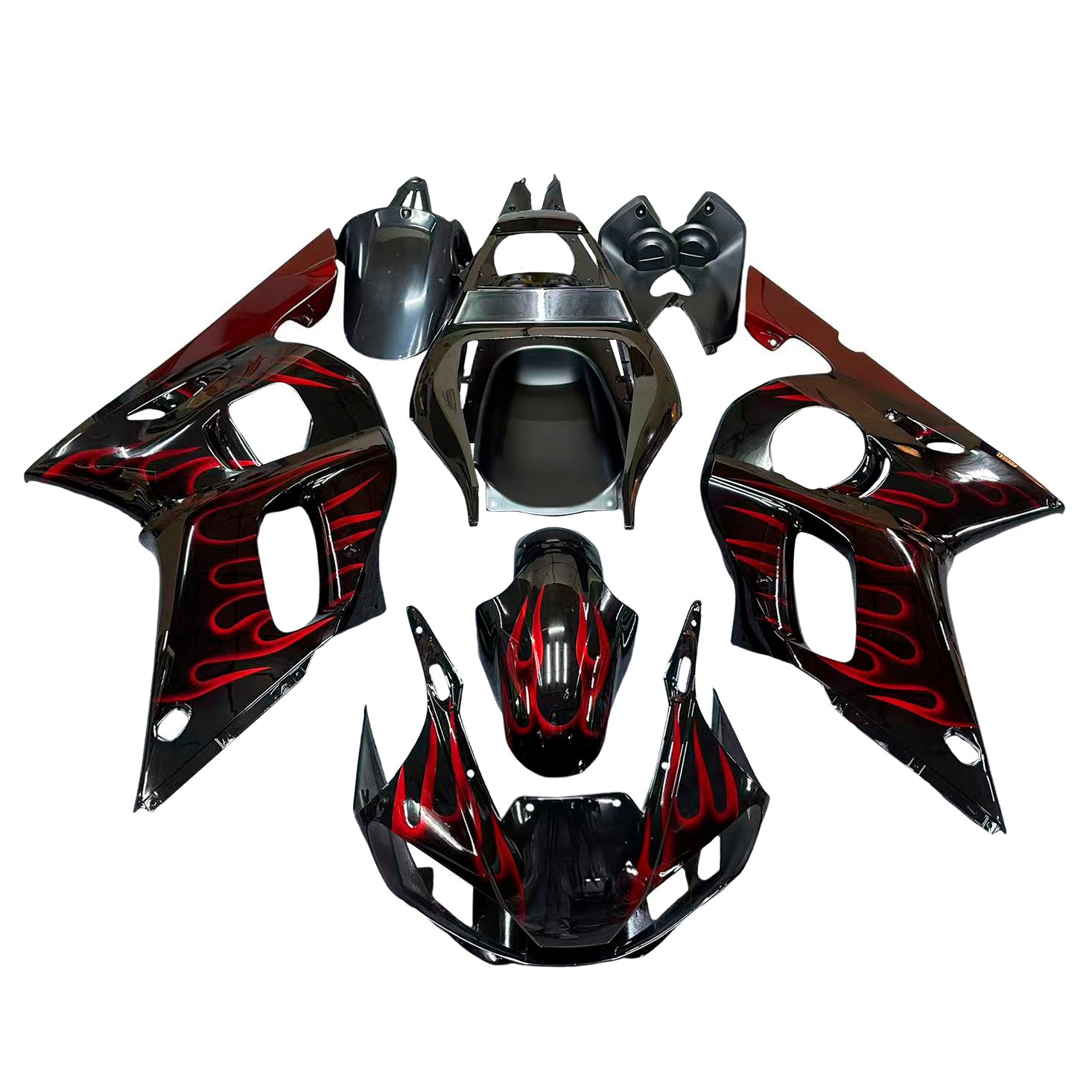 Amotopart Fairingsr 1998-2002 Yamaha YZF-R6 Black &amp; Red Flame R6 Generic
