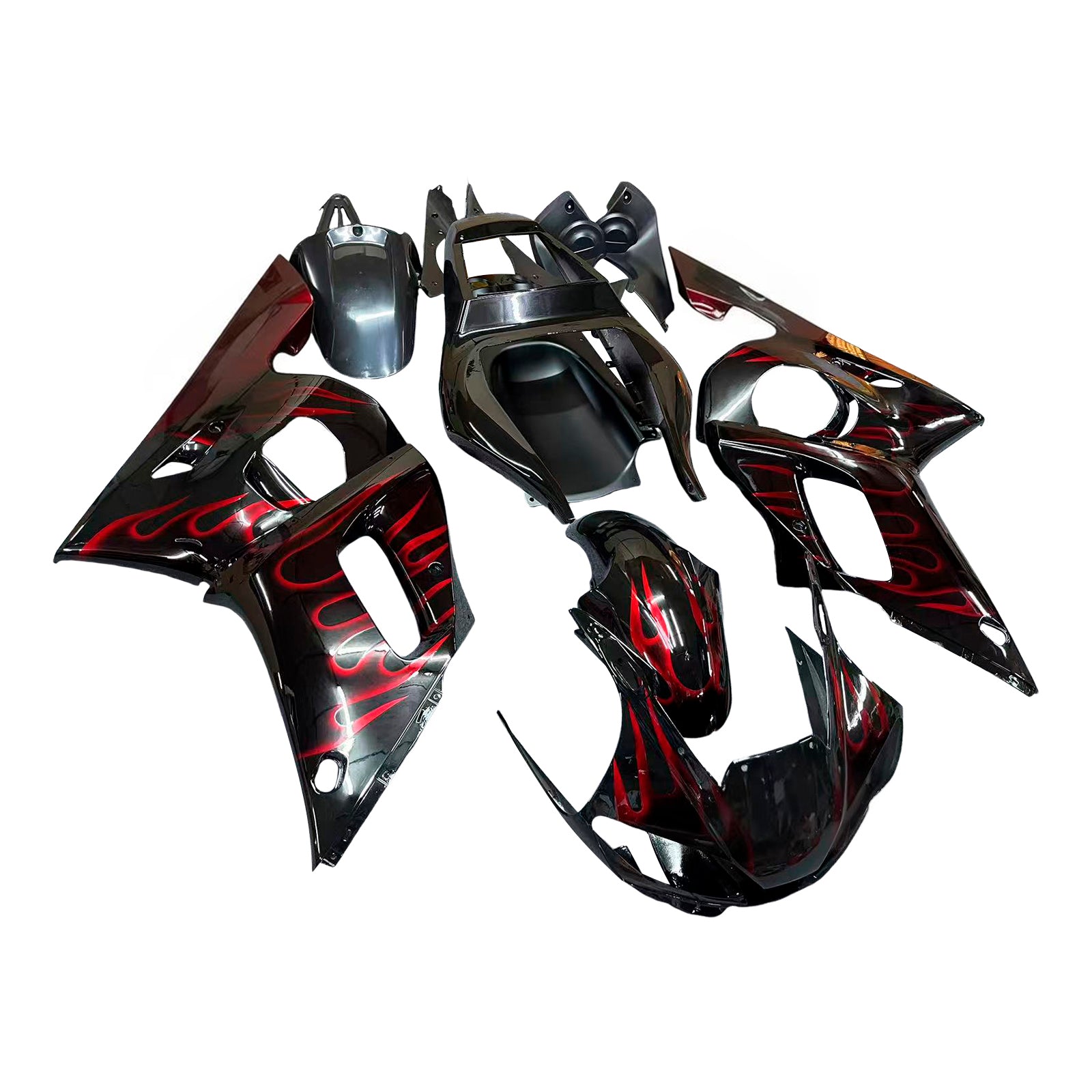 Amotopart Fairingsr 1998-2002 Yamaha YZF-R6 Black &amp; Red Flame R6 Generic