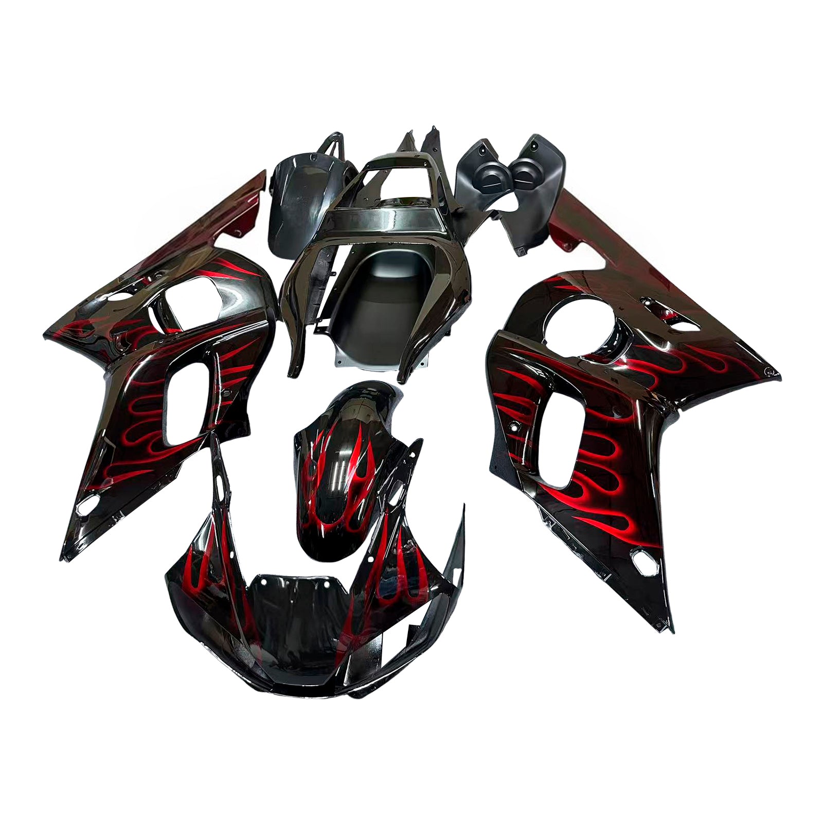 Amotopart Fairingsr 1998-2002 Yamaha YZF-R6 Black &amp; Red Flame R6 Generic