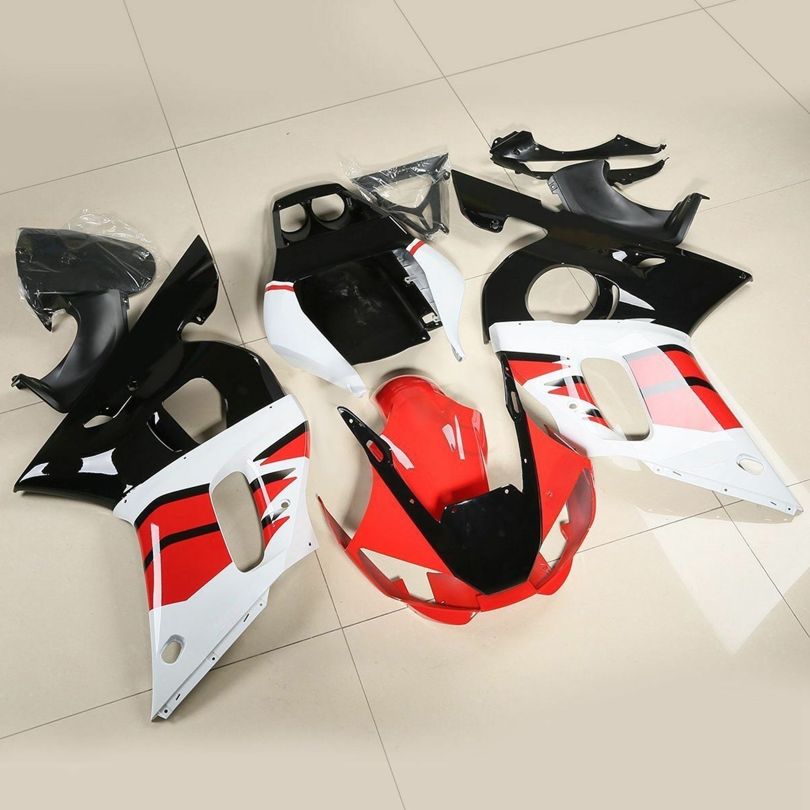 Amotopart Kit de carénage pour YAMAHA YZF R6 1998-2002 2001 2000 Rouge Blanc Noir Générique