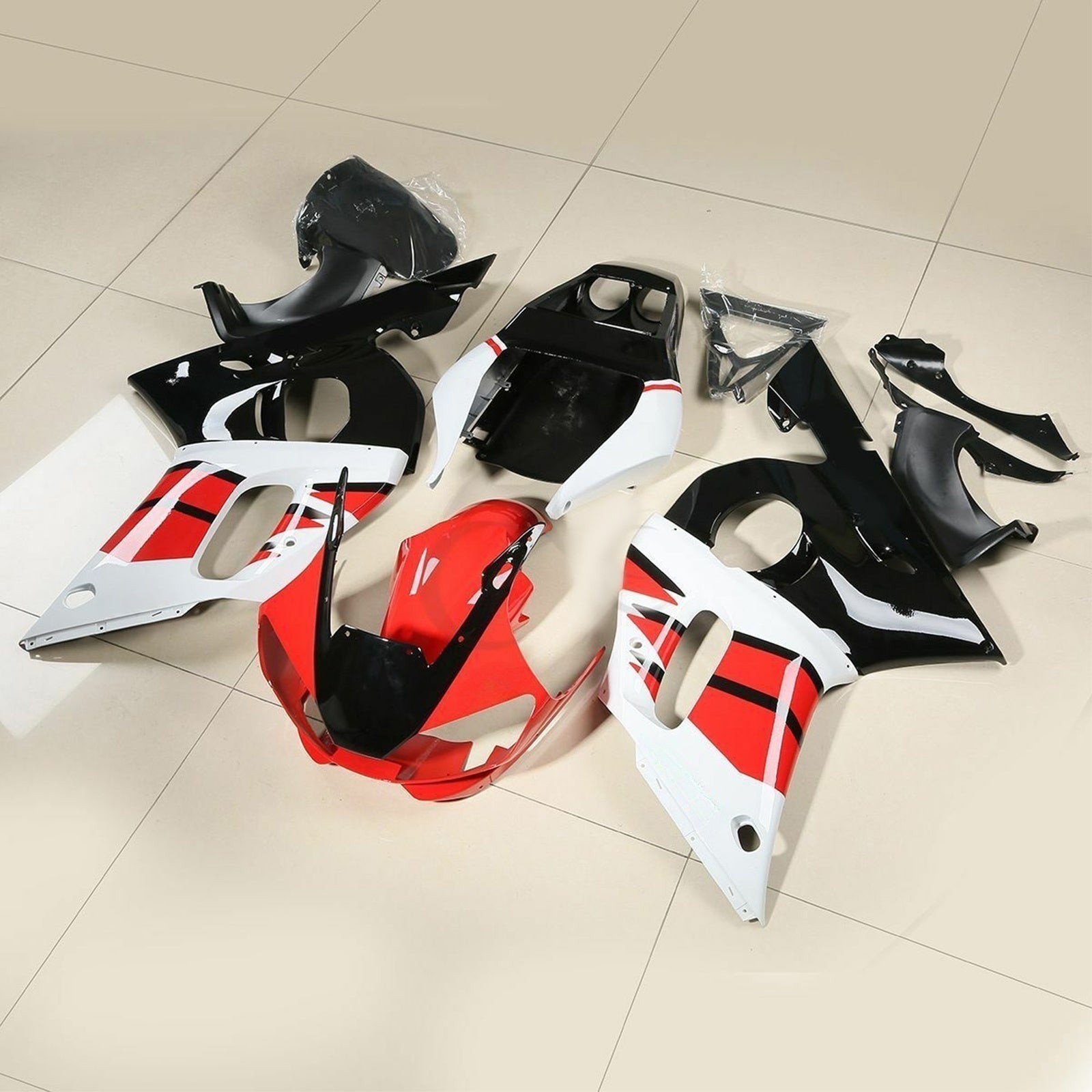 Amotopart Kit de carénage pour YAMAHA YZF R6 1998-2002 2001 2000 Rouge Blanc Noir Générique