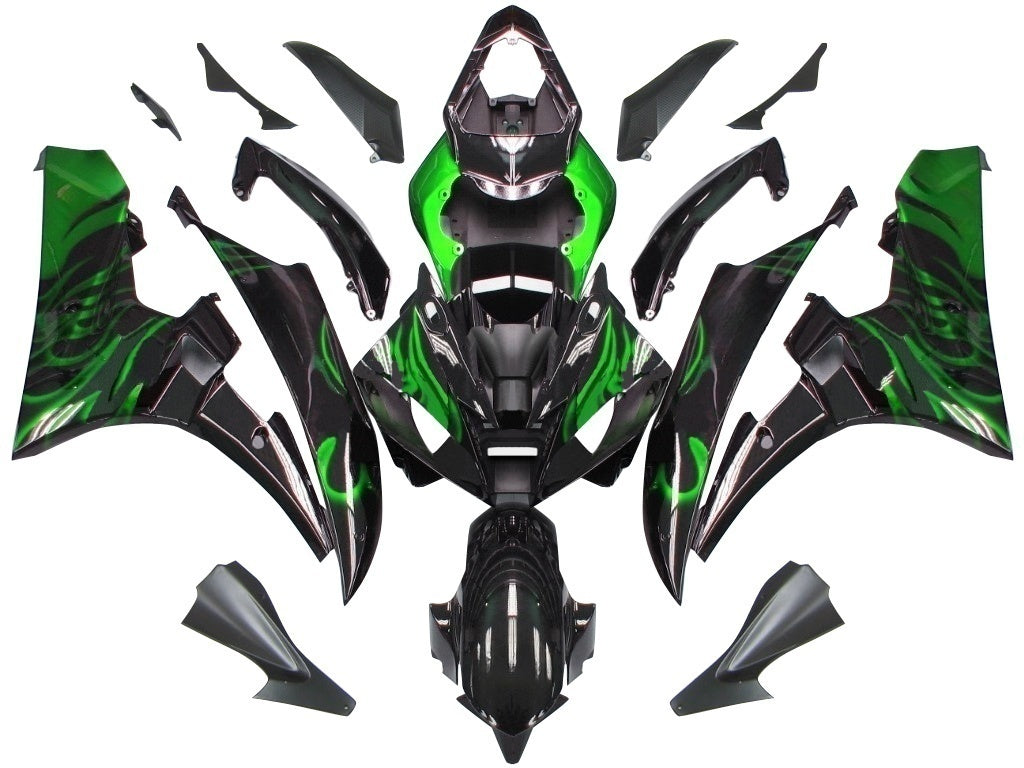Amotopart stroomlijnkappen 2006-2007 Yamaha YZF-R6 zwart en groene vlam R6 generiek