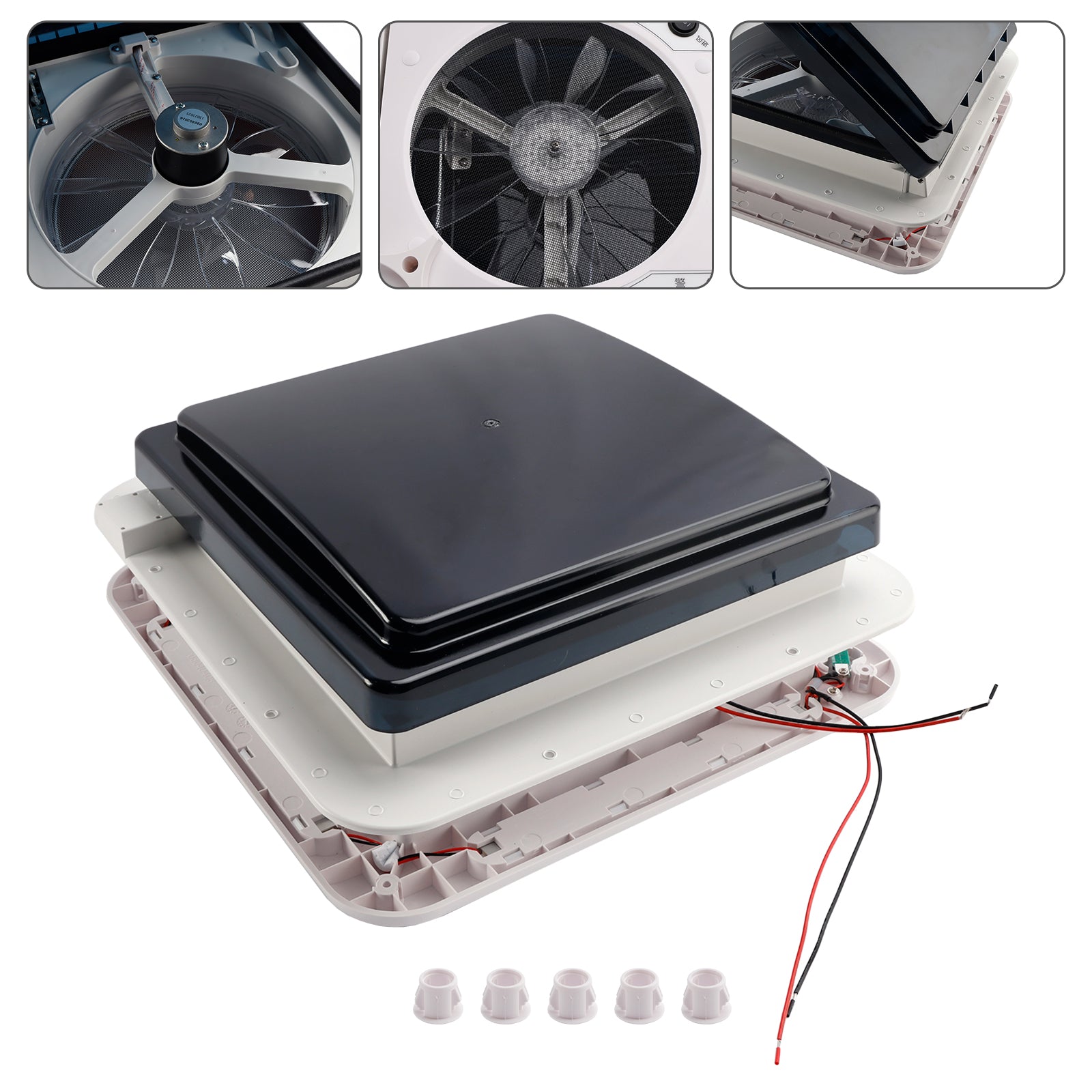 11-calowy 12 V ze światłem LED RV Caravan Vent dachowy 3-biegowy silnik Wentylator świetlikowy RV