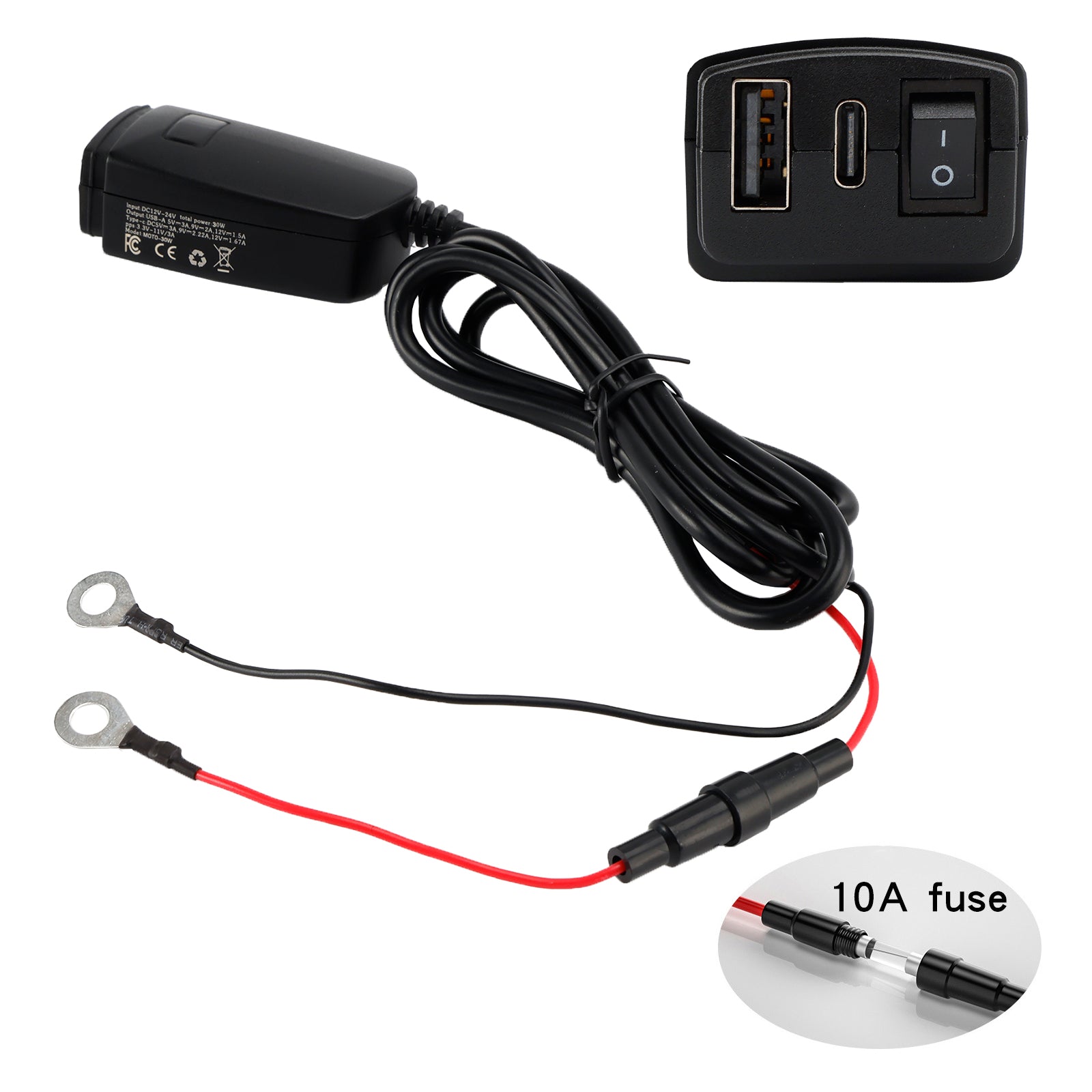 USB polnilnik USB za krmilo za motorna kolesa, adapter PDP+QC3.0 Tip C