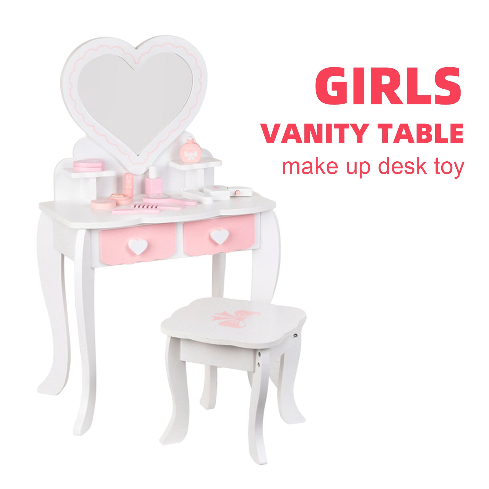 Coiffeuse Élégante pour Fillette - Ensemble Complet avec Miroir, Bureau et Tiroirs - Idée Cadeau Parfaite