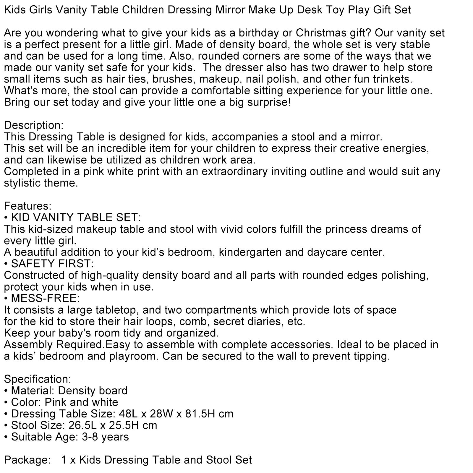 Coiffeuse Élégante pour Fillette - Ensemble Complet avec Miroir, Bureau et Tiroirs - Idée Cadeau Parfaite