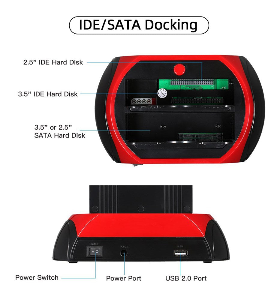 USB 2.0 naar IDE/SATA Dockingstation voor externe harde schijf 2 bays 2,5" 3,5" HDD EU